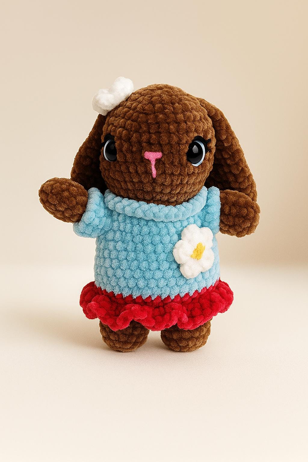 Handmade amigurumi bunny with removable dress. Soft crochet plush toy—perfect gift for kids, collectors, and nursery décor. Ships fast!