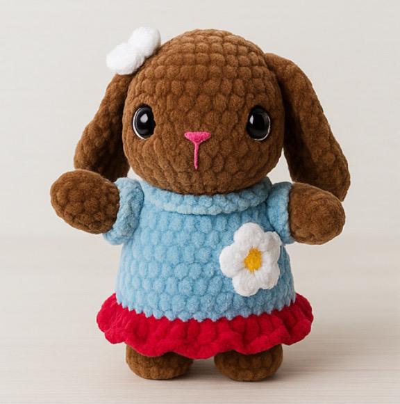 Handmade amigurumi bunny with removable dress. Soft crochet plush toy—perfect gift for kids, collectors, and nursery décor. Ships fast!