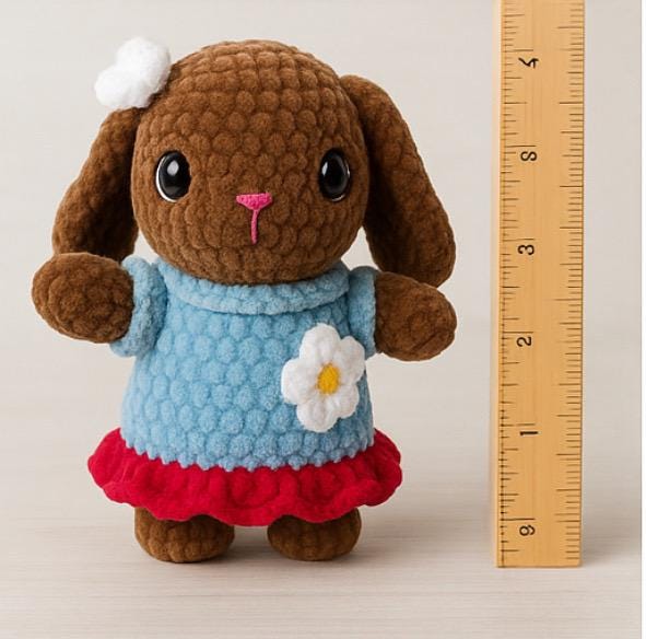 Handmade amigurumi bunny with removable dress. Soft crochet plush toy—perfect gift for kids, collectors, and nursery décor. Ships fast!