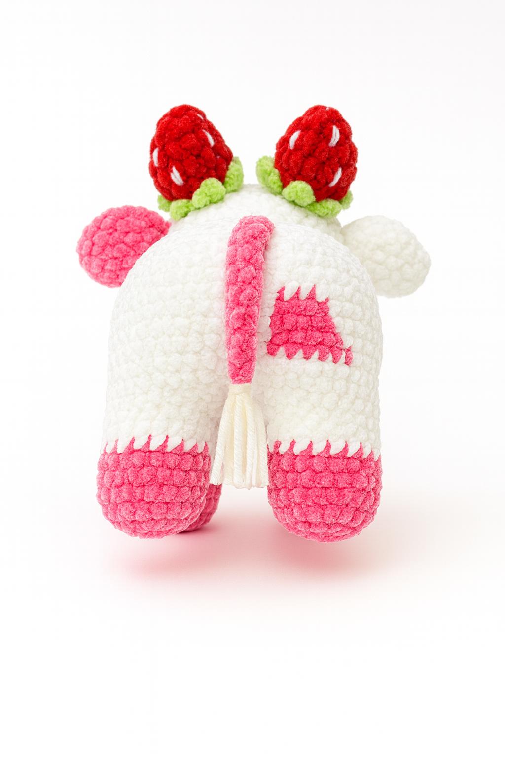 Handmade Chenille Strawberry Cow Plush – Crochet Amigurumi