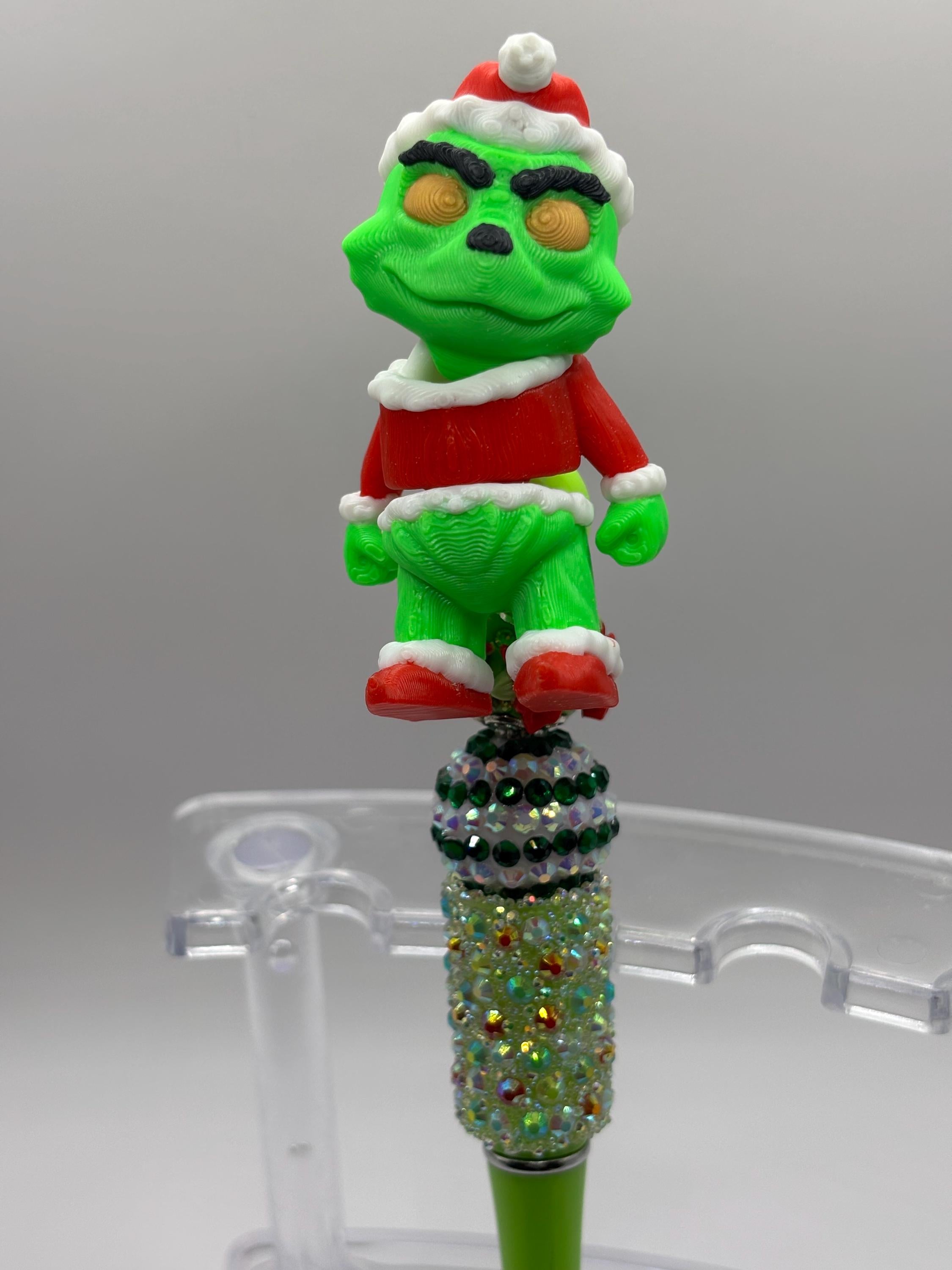 3D Grinch Beadable Pens – Holiday Bling Pen – Christmas Gift – Collector Pen – Ships from Glendale