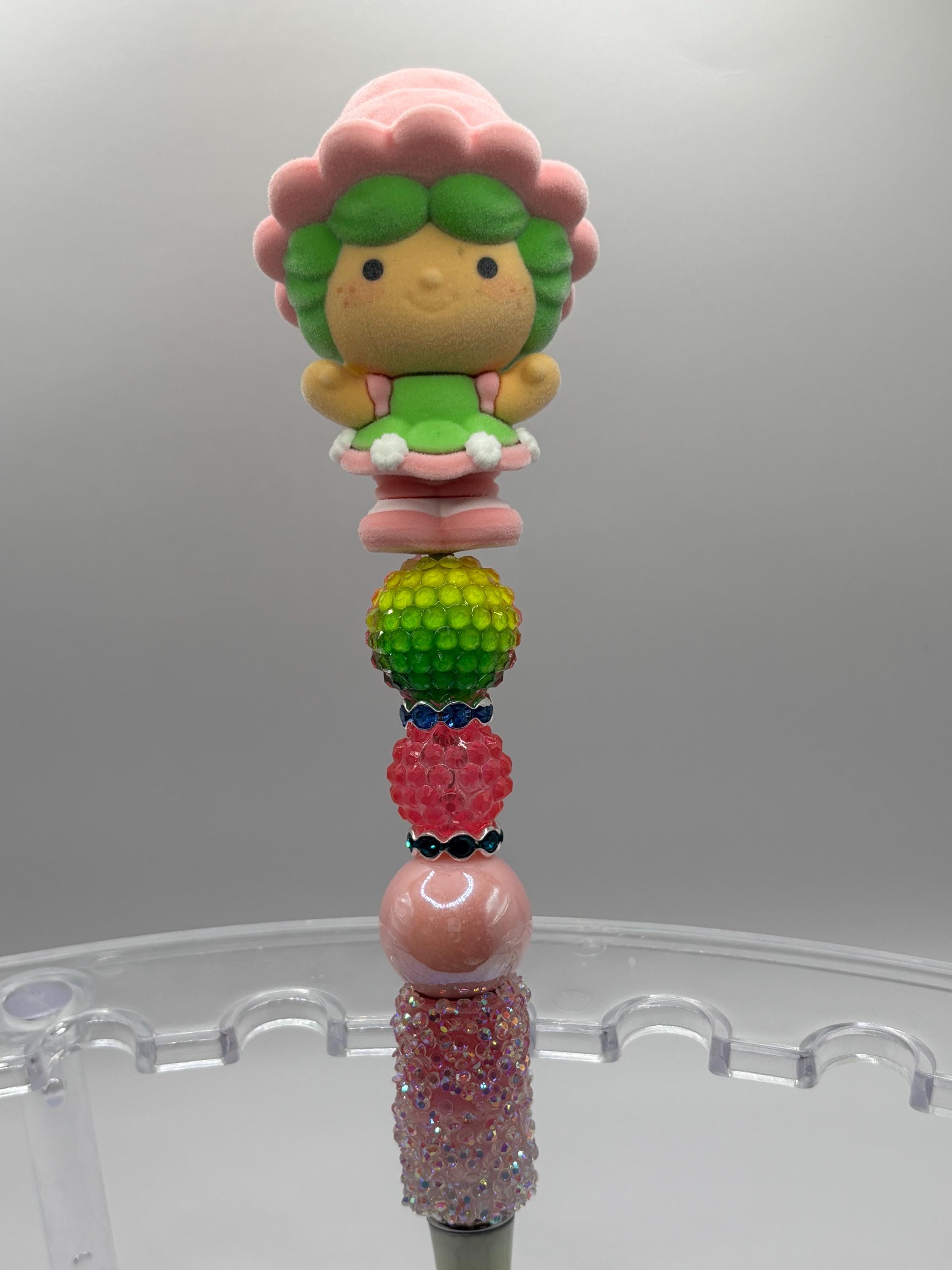 Strawberry Shortcake Beadable Pen – Flocked Figures - Retro Character Bling Pen