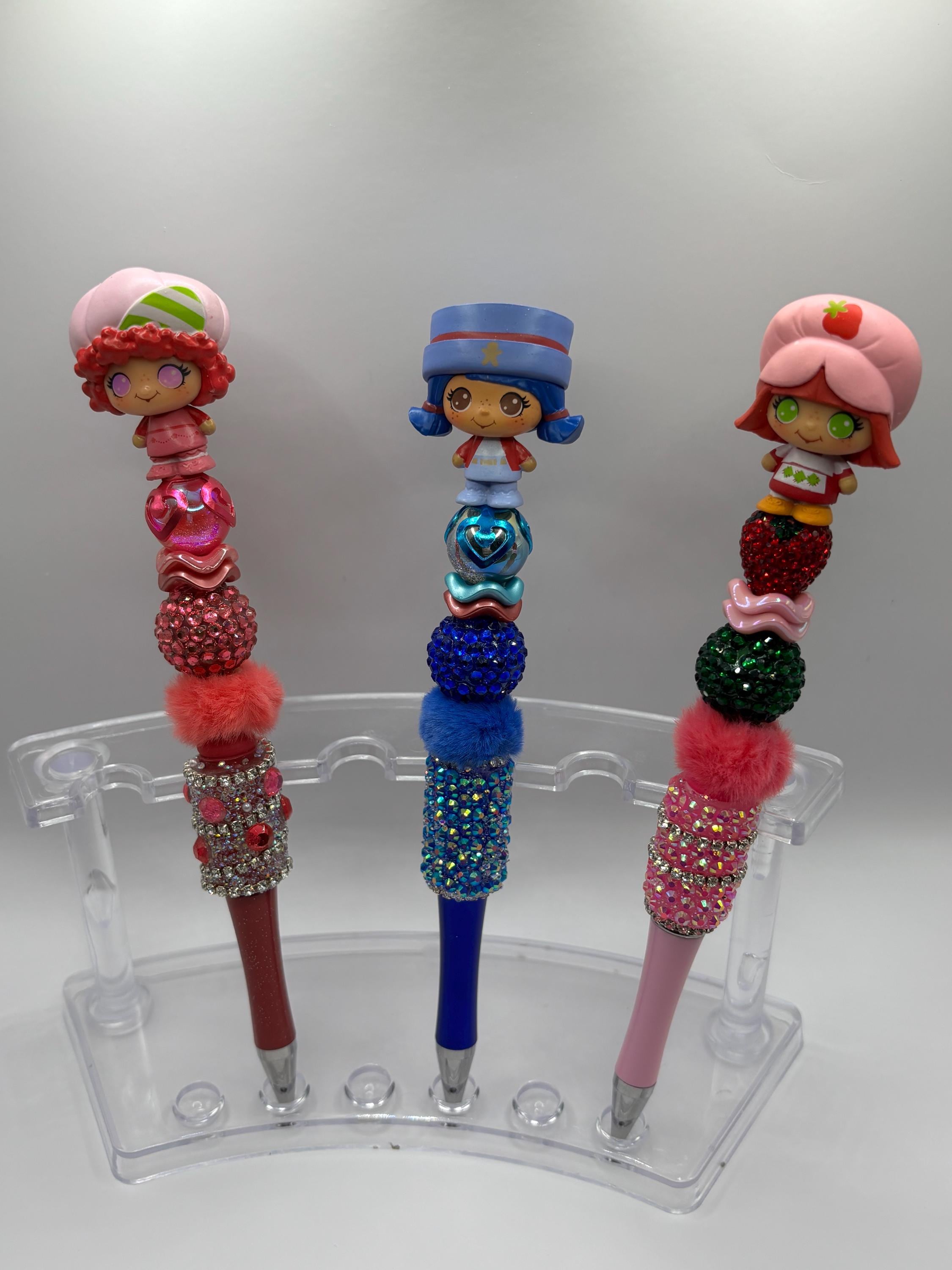 Strawberry Shortcake Themed Pens • Pre-Made Beaded Pens with Character Options + Extra Black Ink Refill