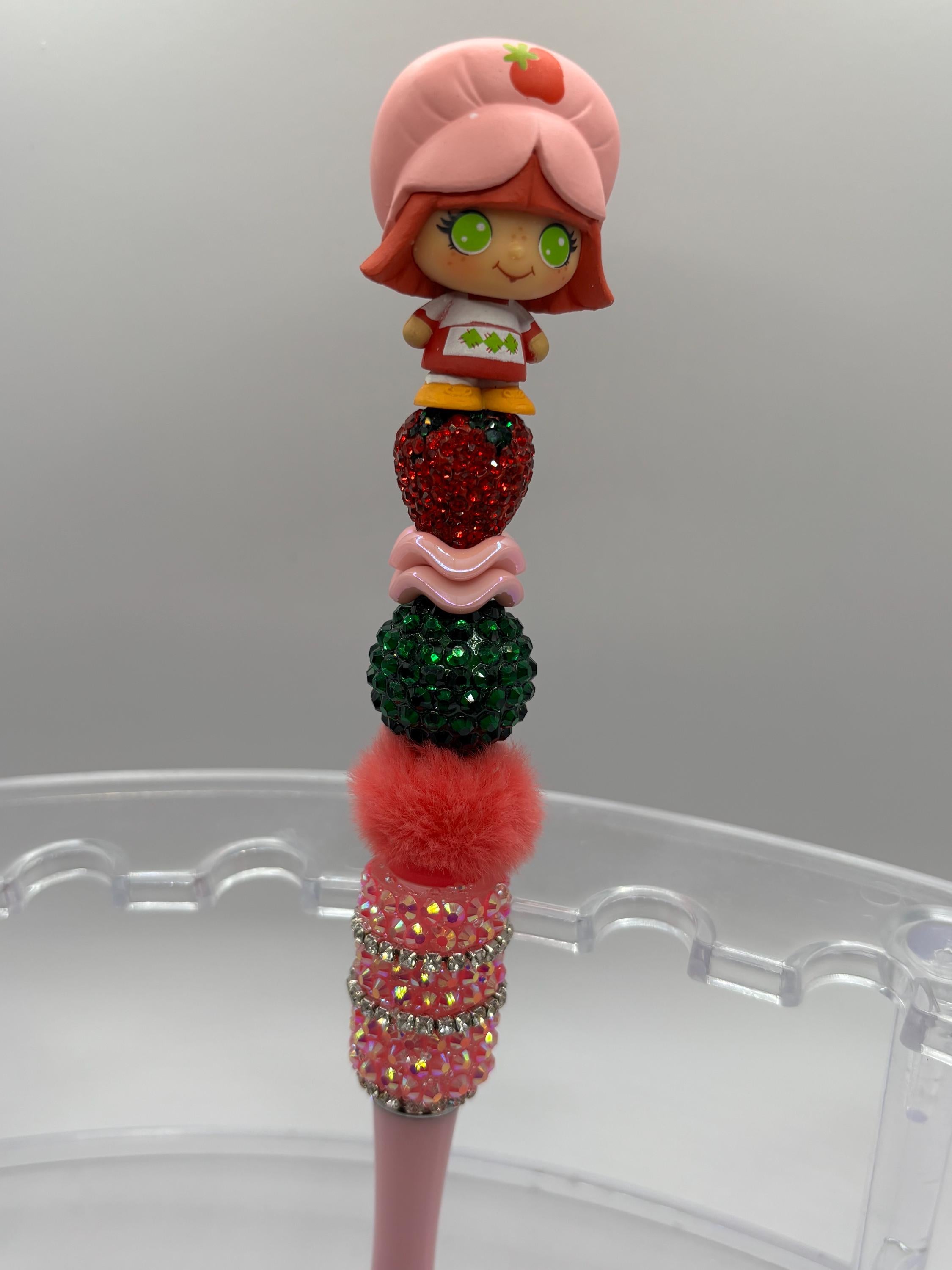 Strawberry Shortcake Themed Pens • Pre-Made Beaded Pens with Character Options + Extra Black Ink Refill