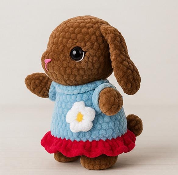 Handmade amigurumi bunny with removable dress. Soft crochet plush toy—perfect gift for kids, collectors, and nursery décor. Ships fast!