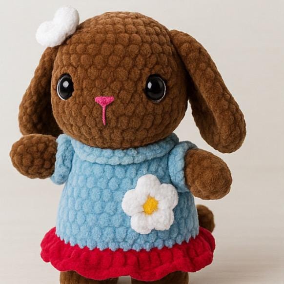 Handmade amigurumi bunny with removable dress. Soft crochet plush toy—perfect gift for kids, collectors, and nursery décor. Ships fast!