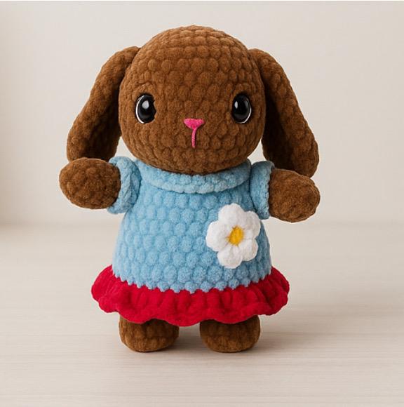 Handmade amigurumi bunny with removable dress. Soft crochet plush toy—perfect gift for kids, collectors, and nursery décor. Ships fast!