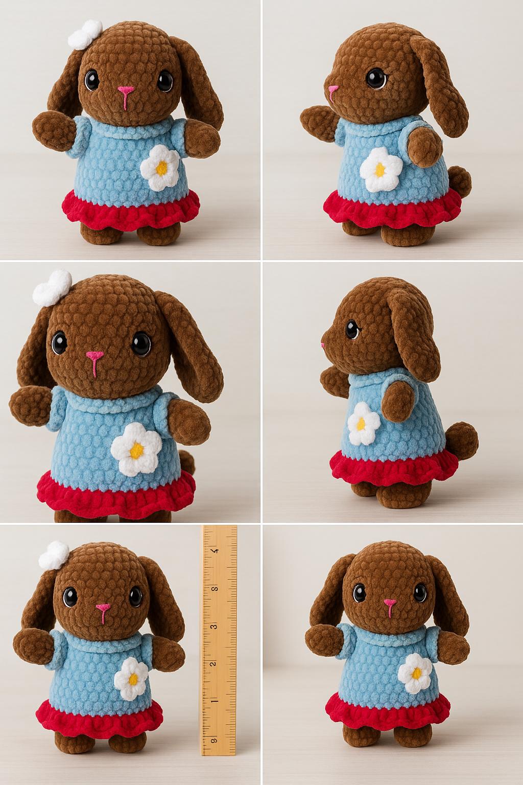 Handmade amigurumi bunny with removable dress. Soft crochet plush toy—perfect gift for kids, collectors, and nursery décor. Ships fast!