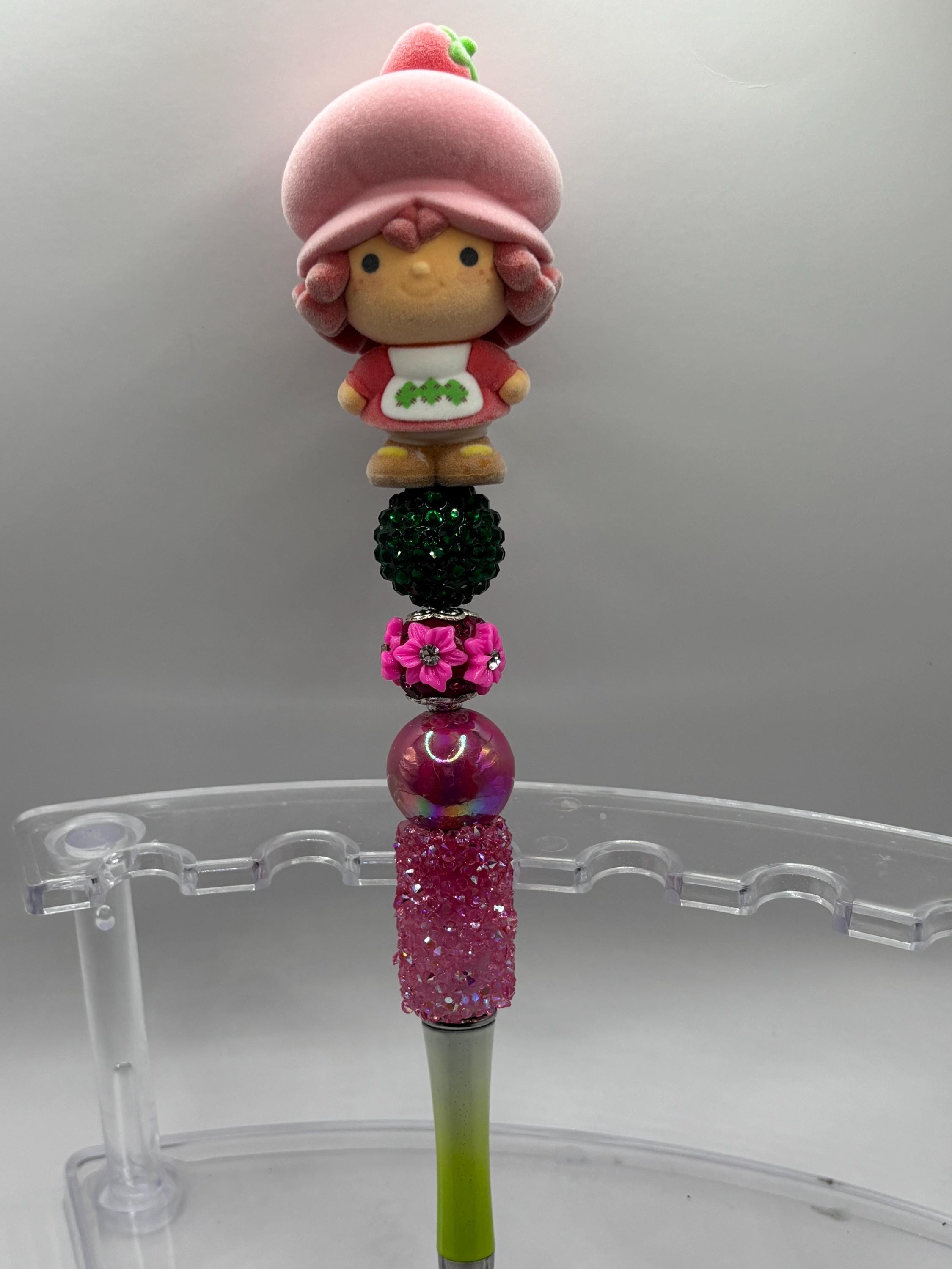 Strawberry Shortcake Beadable Pen – Flocked Figures - Retro Character Bling Pen