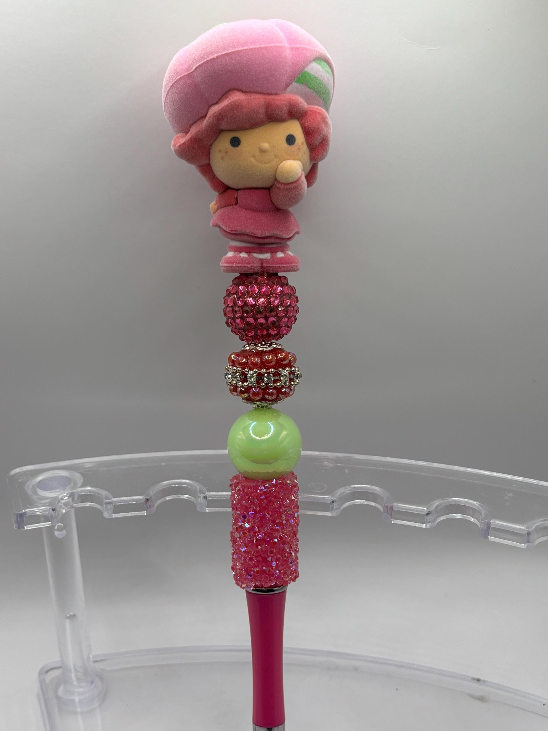 Strawberry Shortcake Beadable Pen – Flocked Figures - Retro Character Bling Pen