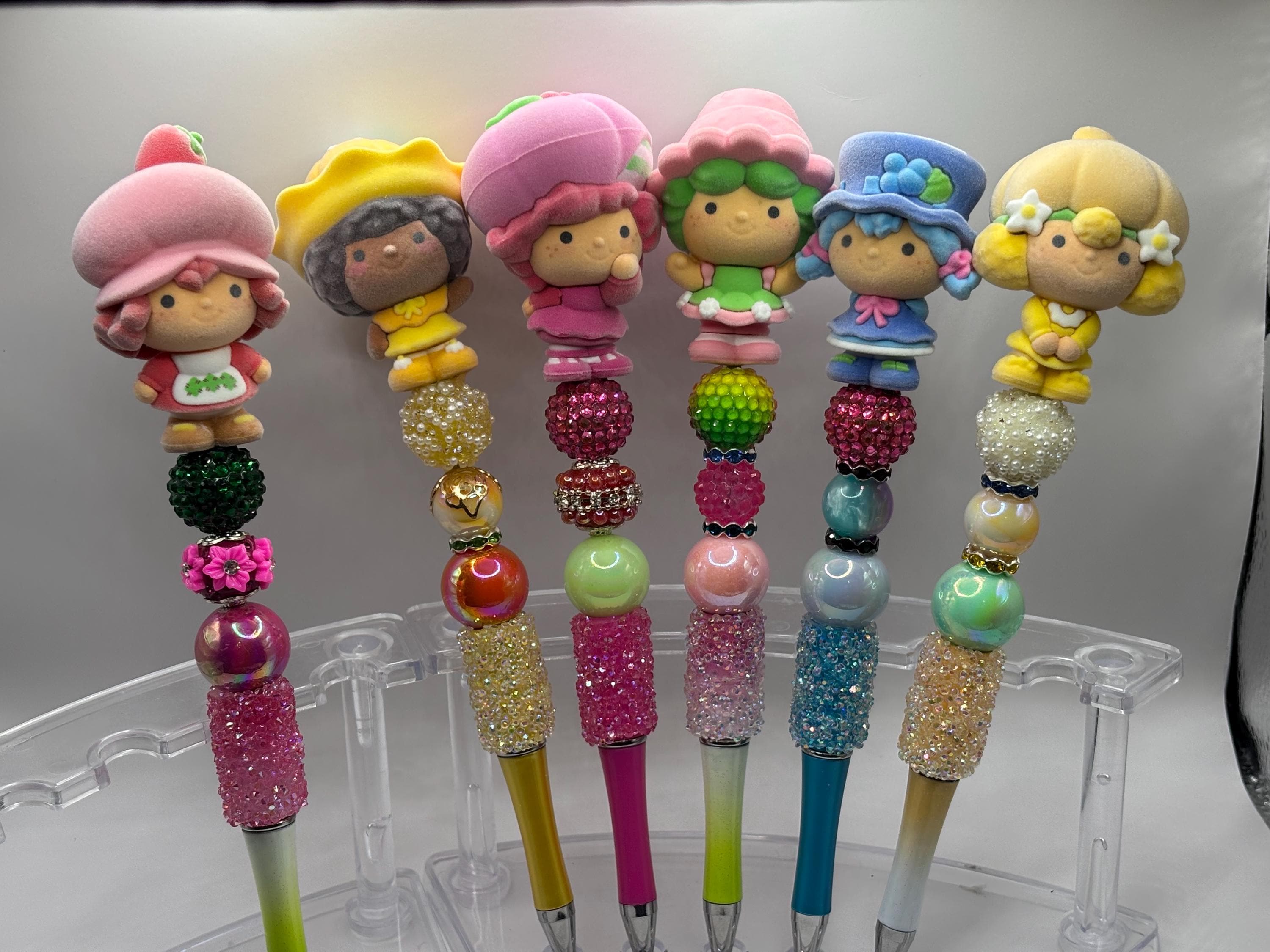 Strawberry Shortcake Beadable Pen – Flocked Figures - Retro Character Bling Pen