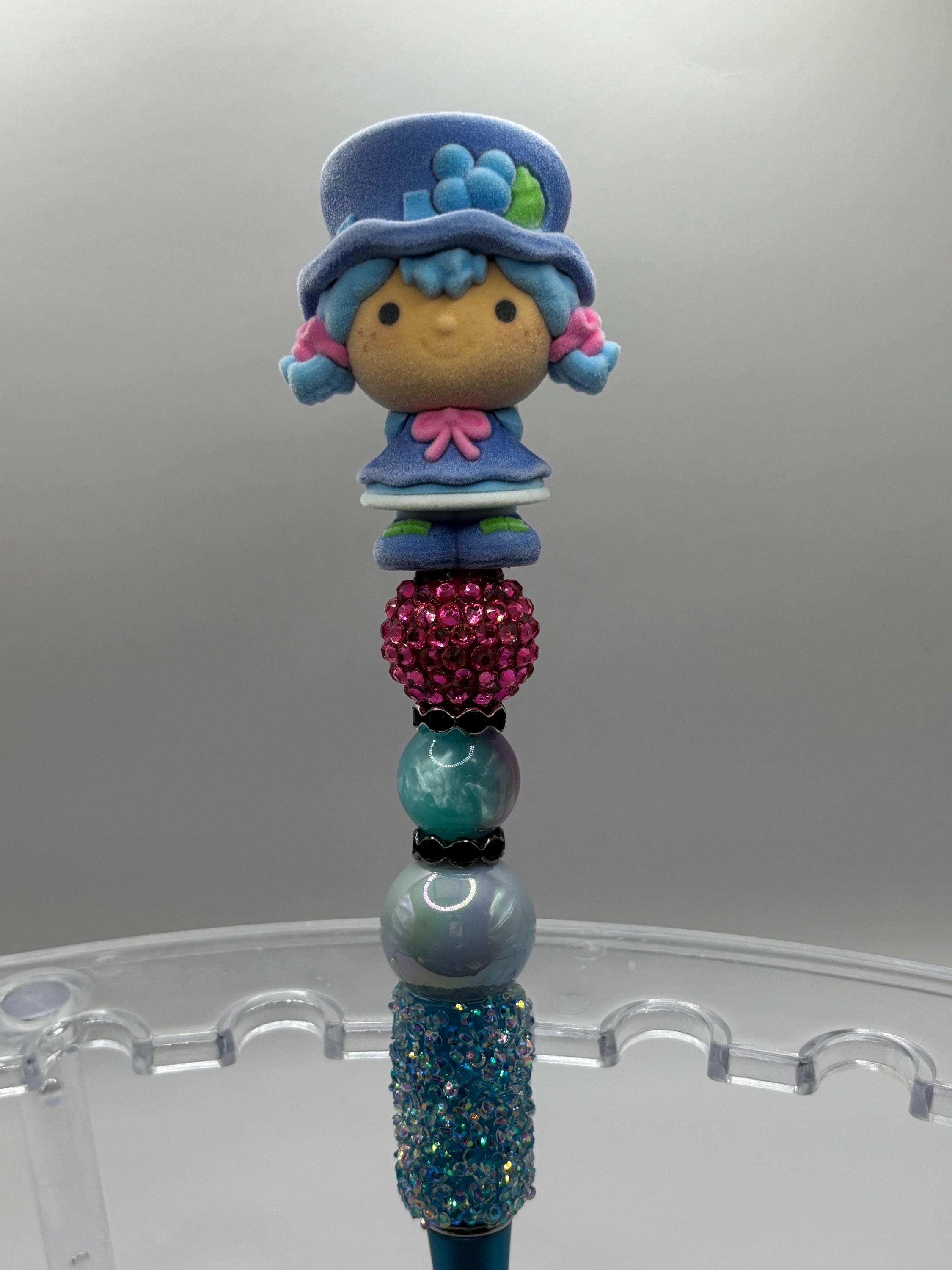 Strawberry Shortcake Beadable Pen – Flocked Figures - Retro Character Bling Pen