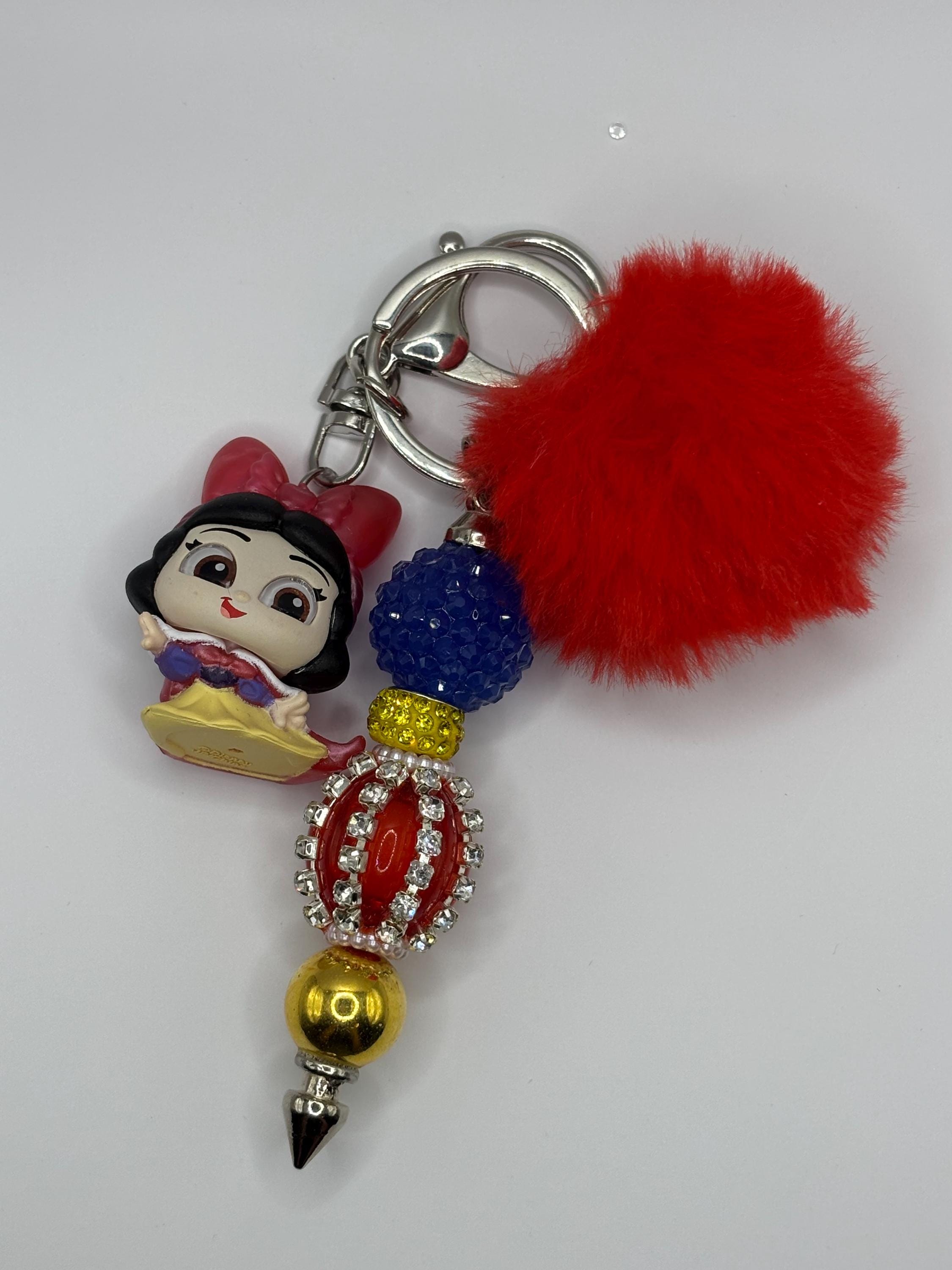 Beaded Character Keychain with Fluffy Pom – Handmade Accessories