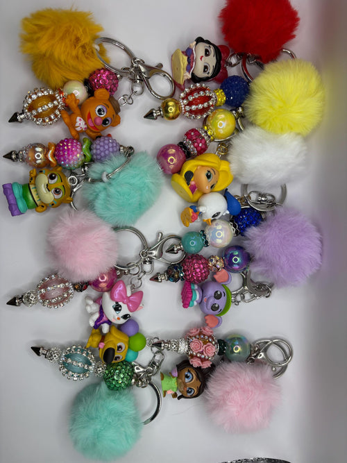 Beaded Character Keychain with Fluffy Pom – Handmade Accessories