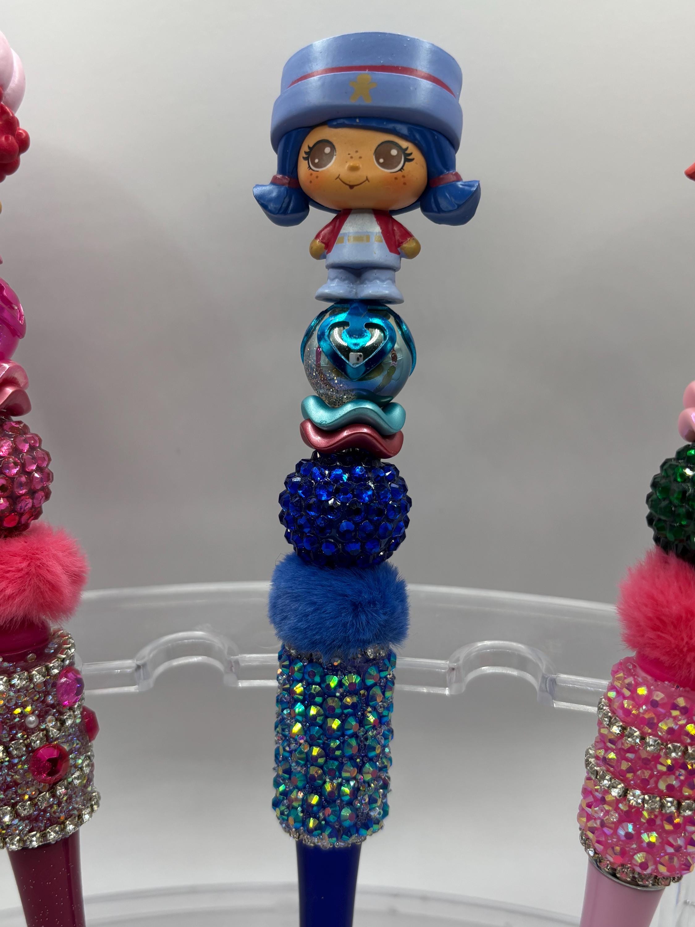 Strawberry Shortcake Themed Pens • Pre-Made Beaded Pens with Character Options + Extra Black Ink Refill