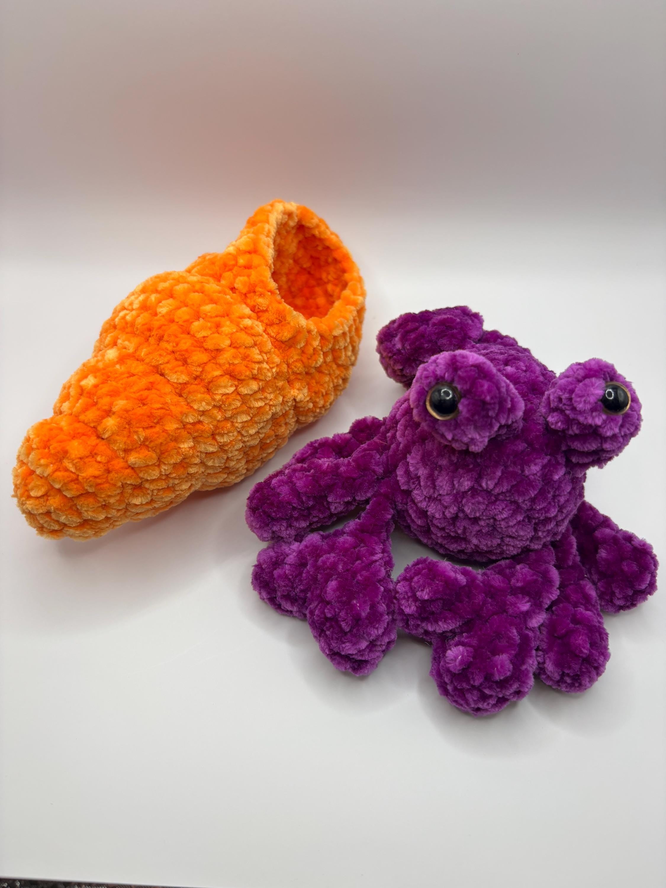 Crocheted Hermit Crab Plushie with Removable Shell – Handmade Chenille Amigurumi