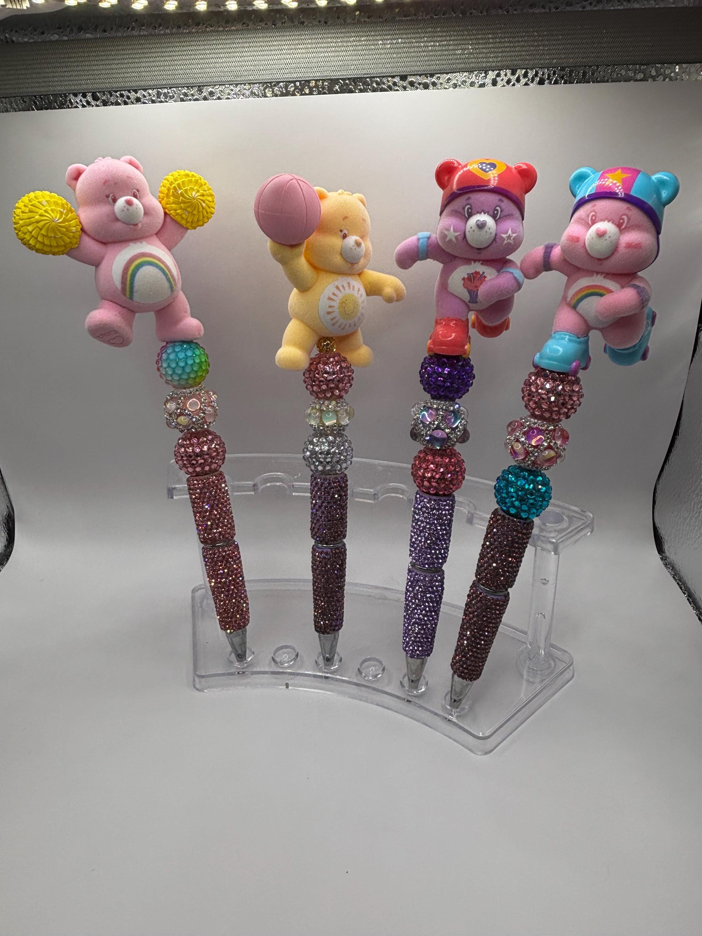 Care Bear Inspired Pen – Handmade Rhinestone Beaded Plush Topper