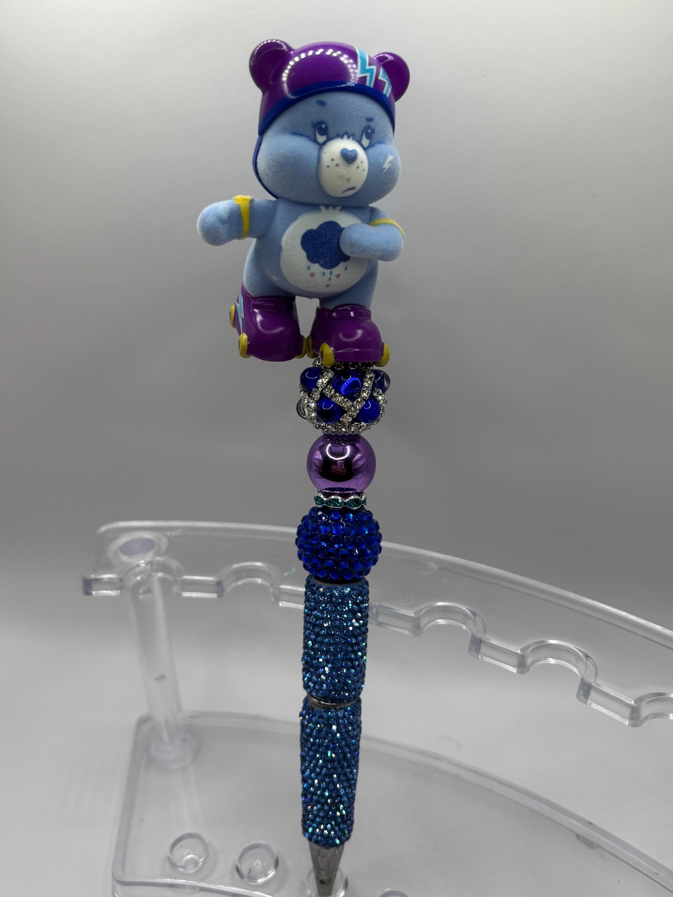 Care Bear Inspired Pen – Handmade Rhinestone Beaded Plush Topper