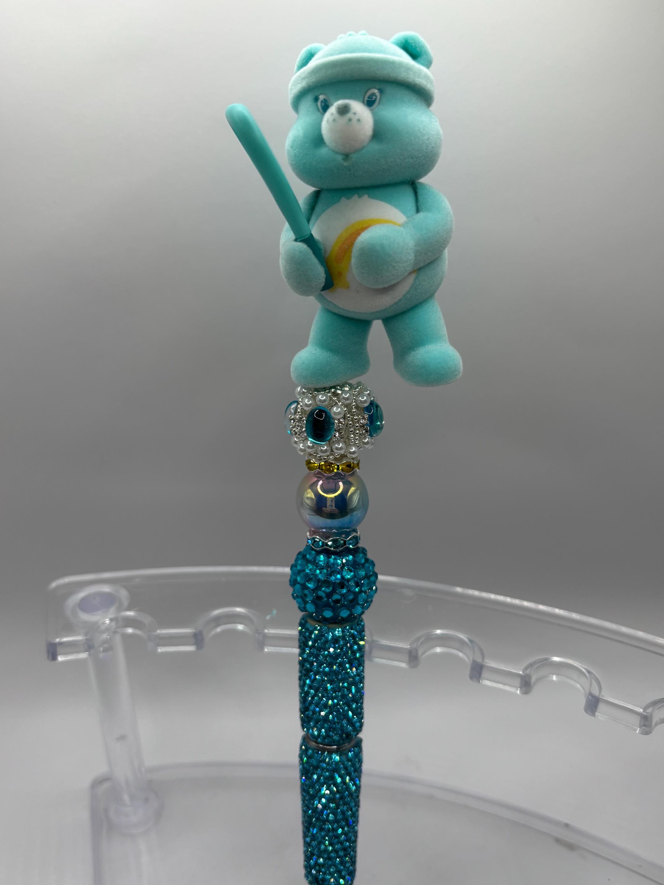Care Bear Inspired Pen – Handmade Rhinestone Beaded Plush Topper