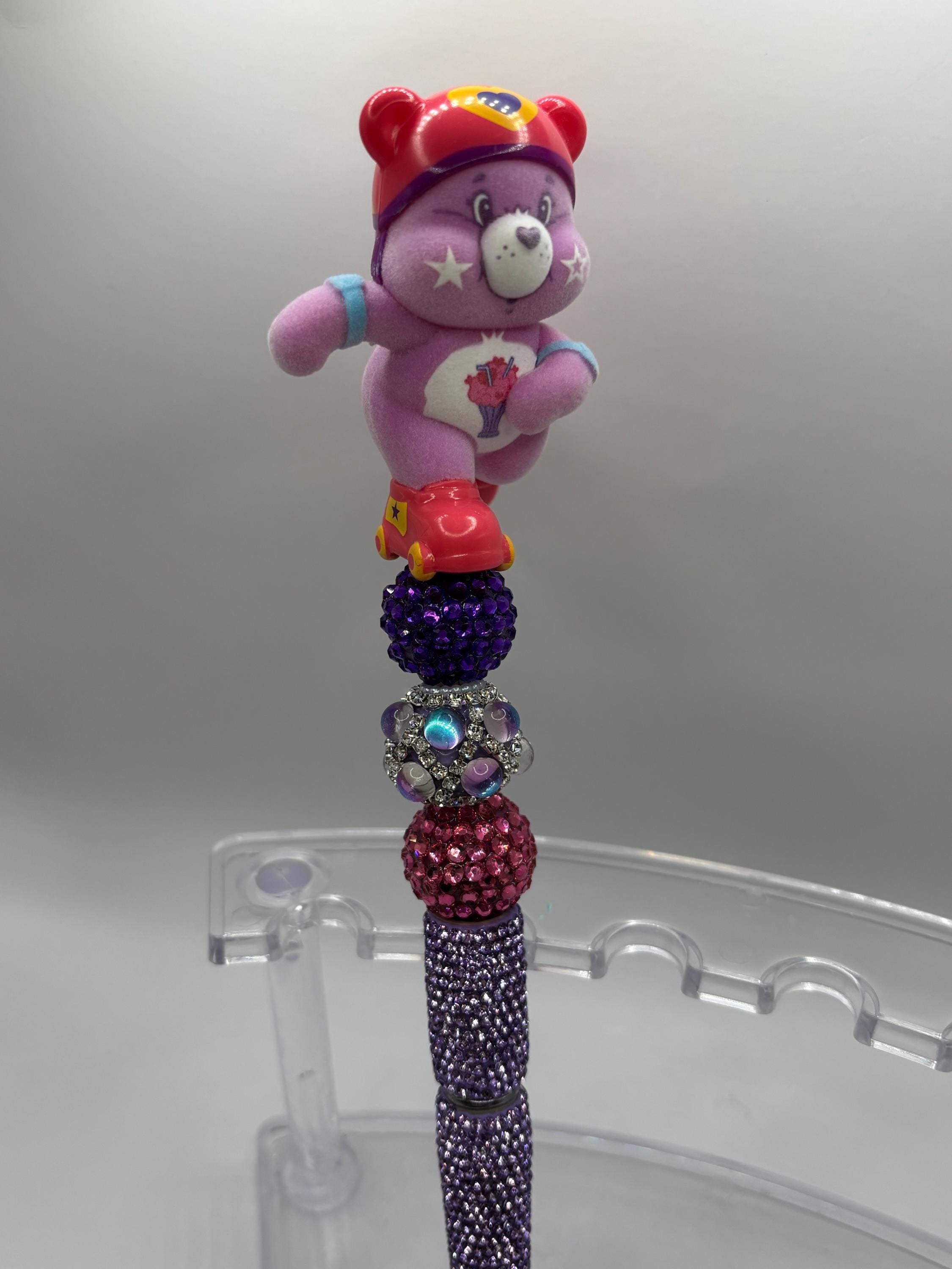 Care Bear Inspired Pen – Handmade Rhinestone Beaded Plush Topper