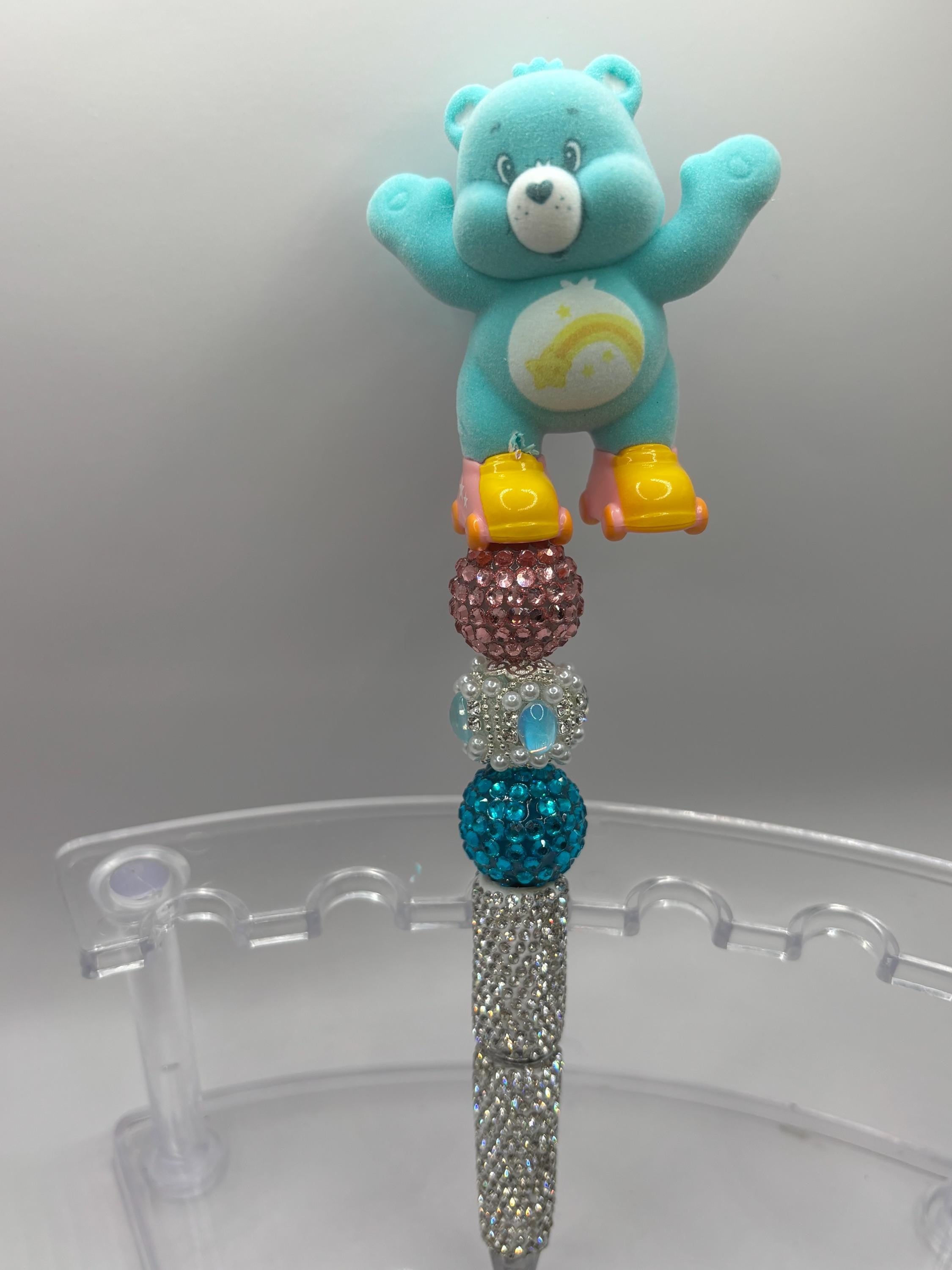 Care Bear Inspired Pen – Handmade Rhinestone Beaded Plush Topper