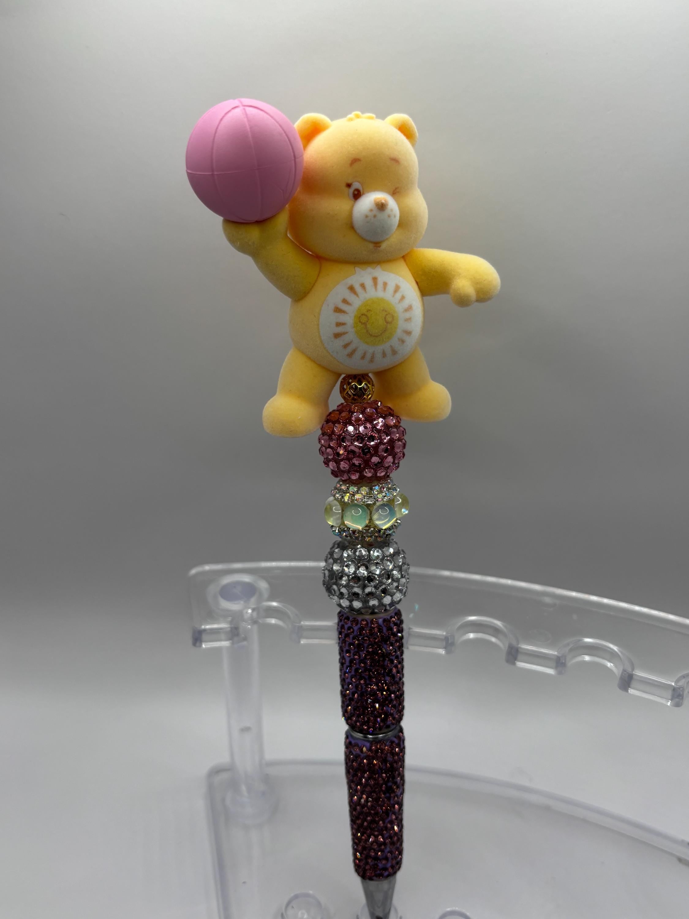 Care Bear Inspired Pen – Handmade Rhinestone Beaded Plush Topper