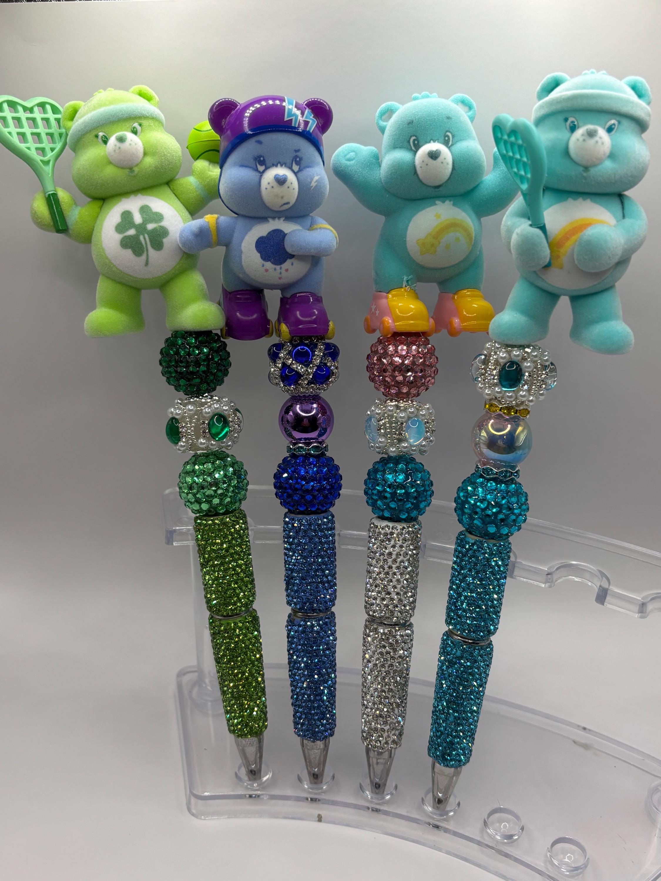 Care Bear Inspired Pen – Handmade Rhinestone Beaded Plush Topper