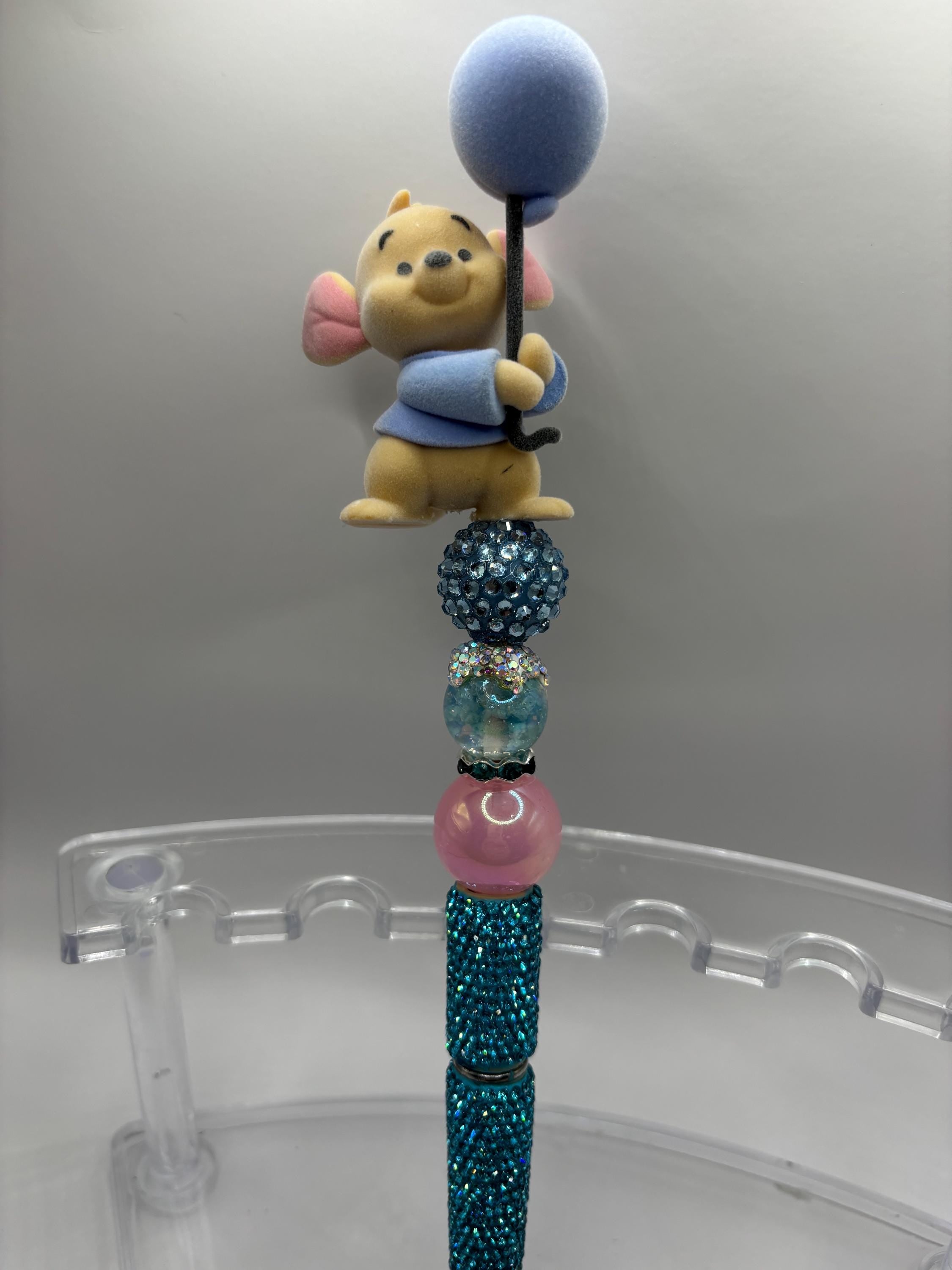 Winnie-the-Pooh Inspired Plush Flocked Topper Beaded Rhinestone Pens – Handmade Sparkle Pens