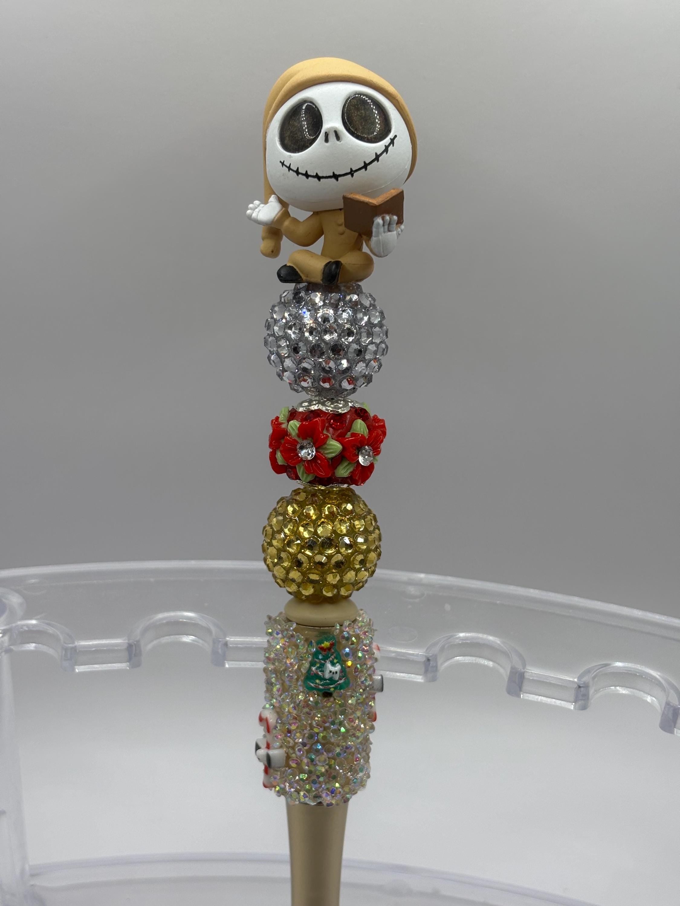 Christmas Nightmare Inspired Sparkly Beaded Pens – Holiday Plush Topper Pens