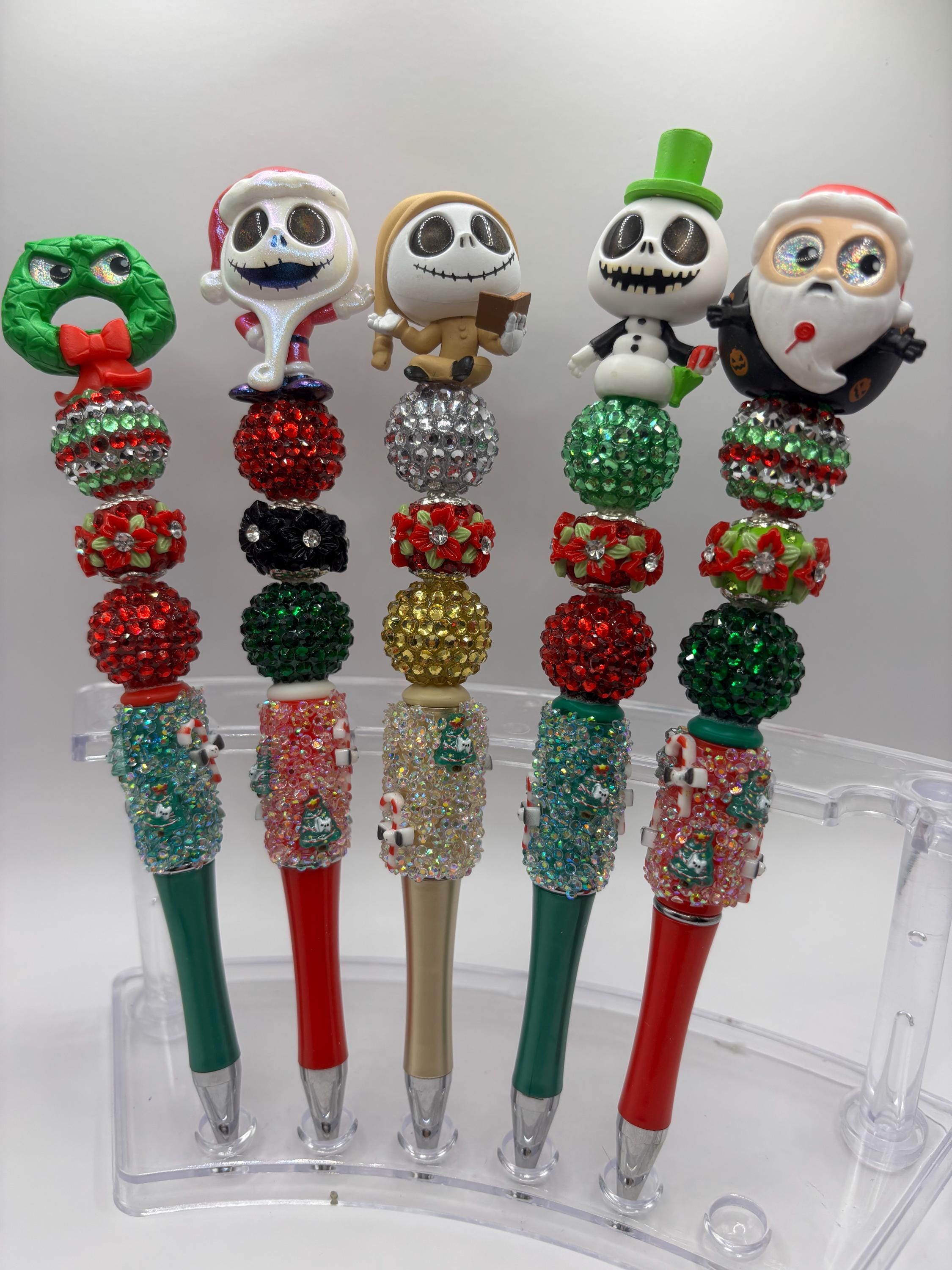 Christmas Nightmare Inspired Sparkly Beaded Pens – Holiday Plush Topper Pens