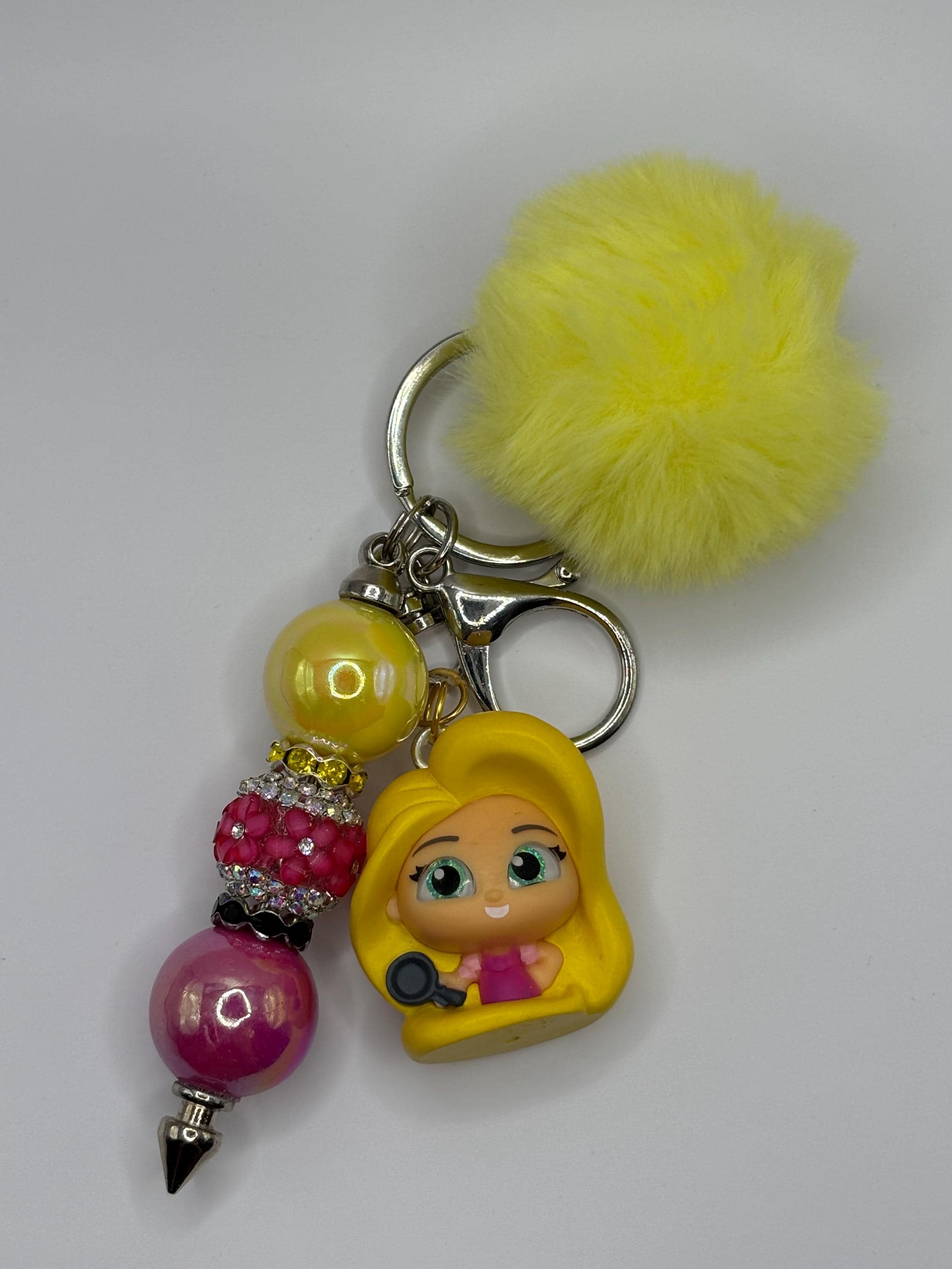 Beaded Character Keychain with Fluffy Pom – Handmade Accessories