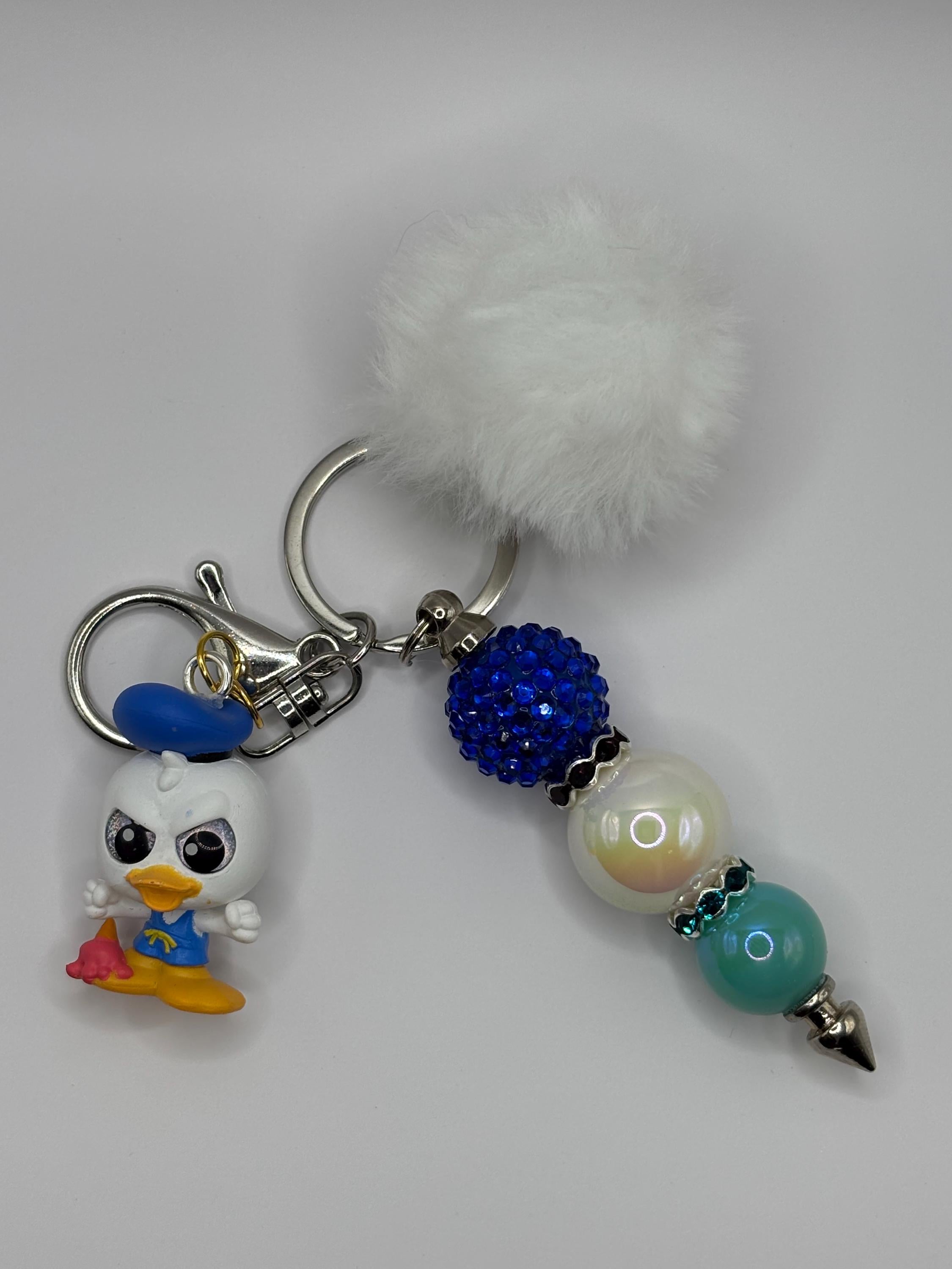 Beaded Character Keychain with Fluffy Pom – Handmade Accessories