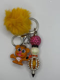 Beaded Character Keychain with Fluffy Pom – Handmade Accessories