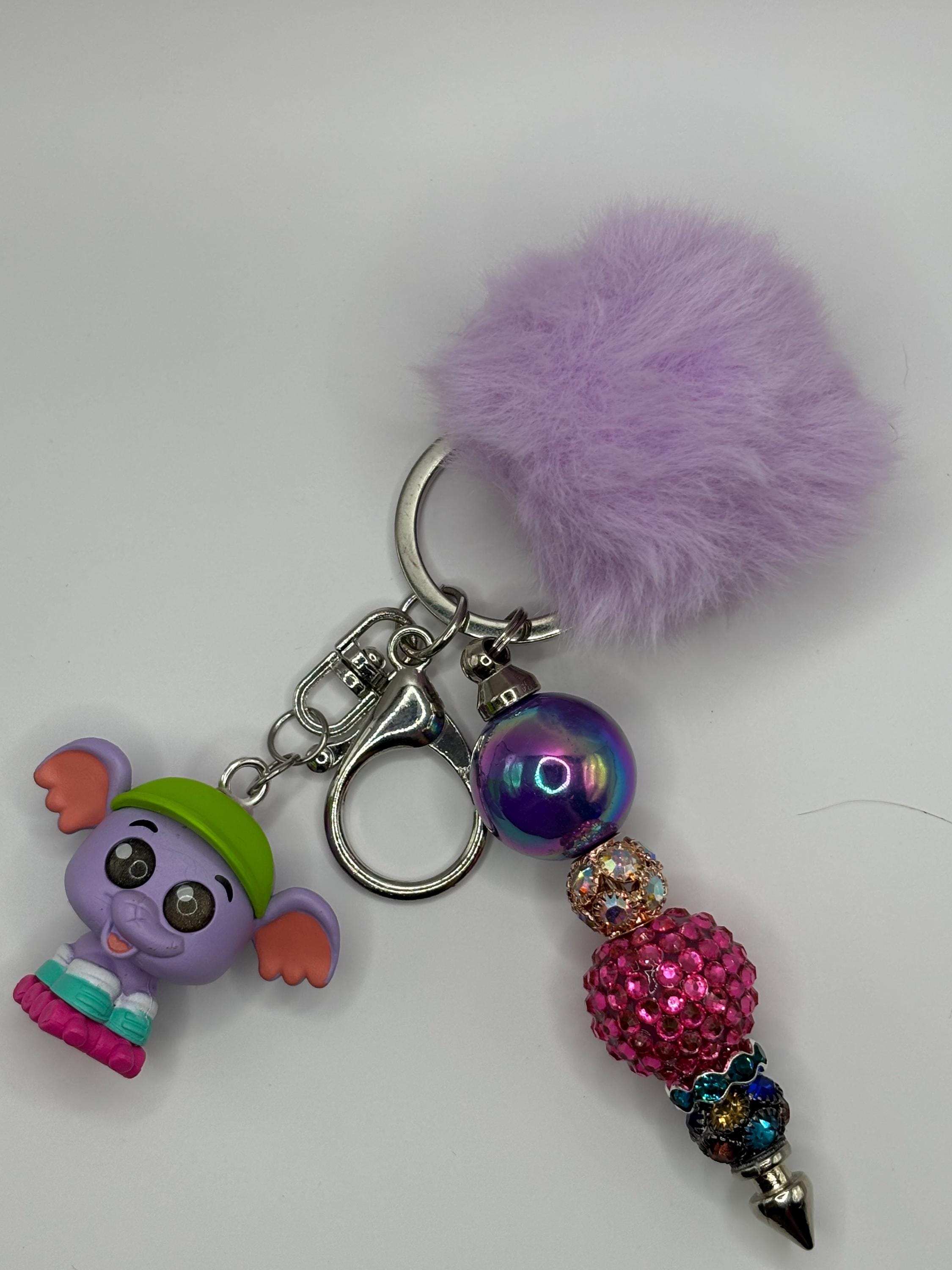 Beaded Character Keychain with Fluffy Pom – Handmade Accessories