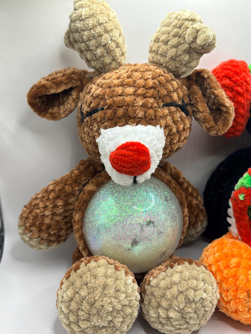 Crocheted Lighted Snow Globe Plush | Handmade Reindeer or Penguin