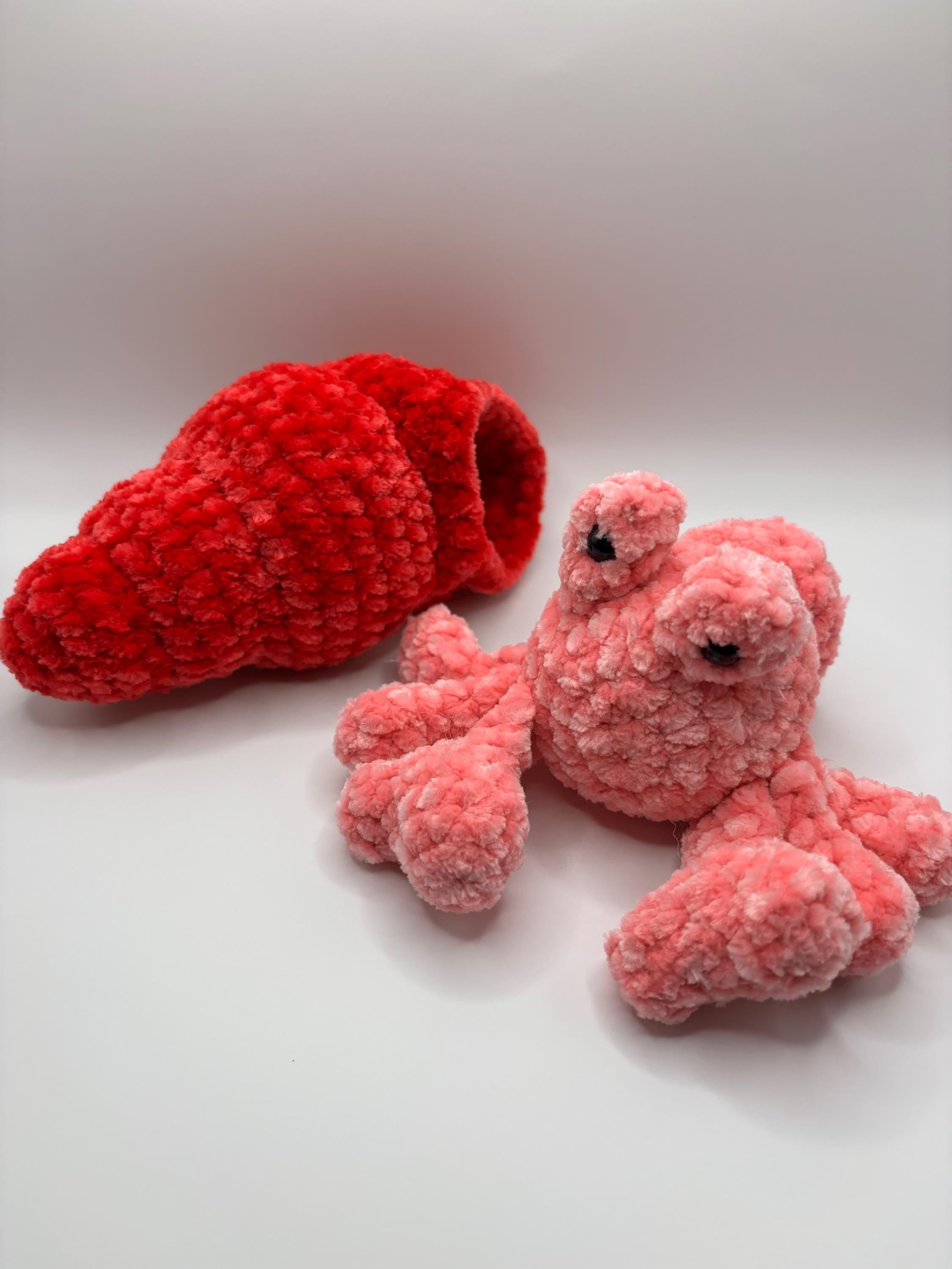 Crocheted Hermit Crab Plushie with Removable Shell – Handmade Chenille Amigurumi