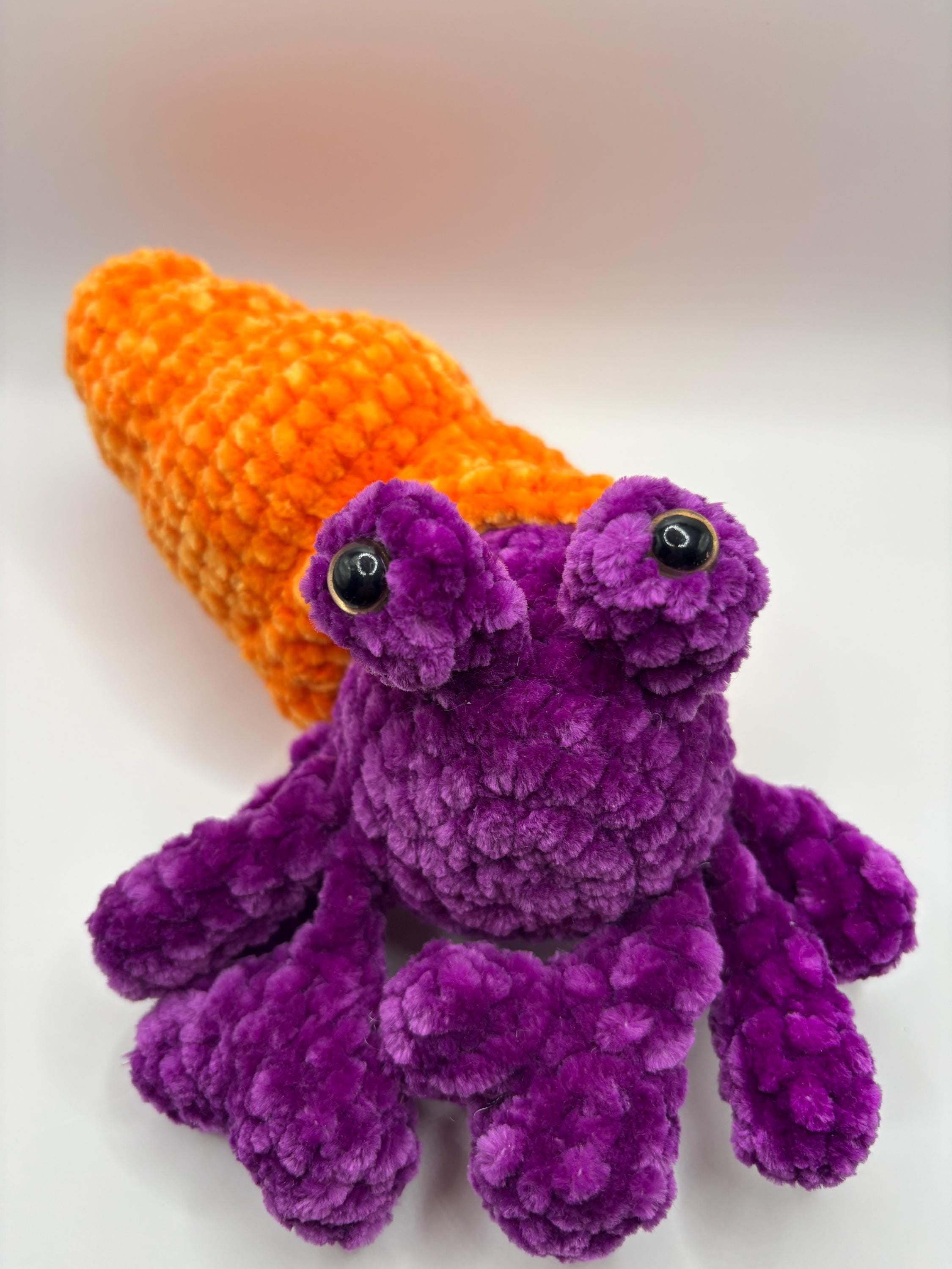 Crocheted Hermit Crab Plushie with Removable Shell – Handmade Chenille Amigurumi