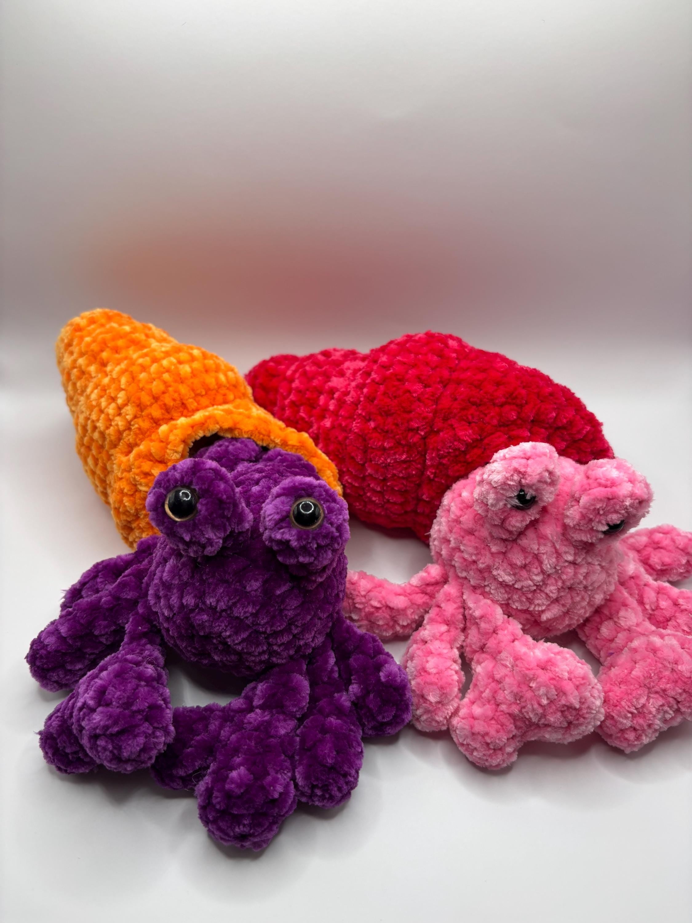 Crocheted Hermit Crab Plushie with Removable Shell – Handmade Chenille Amigurumi