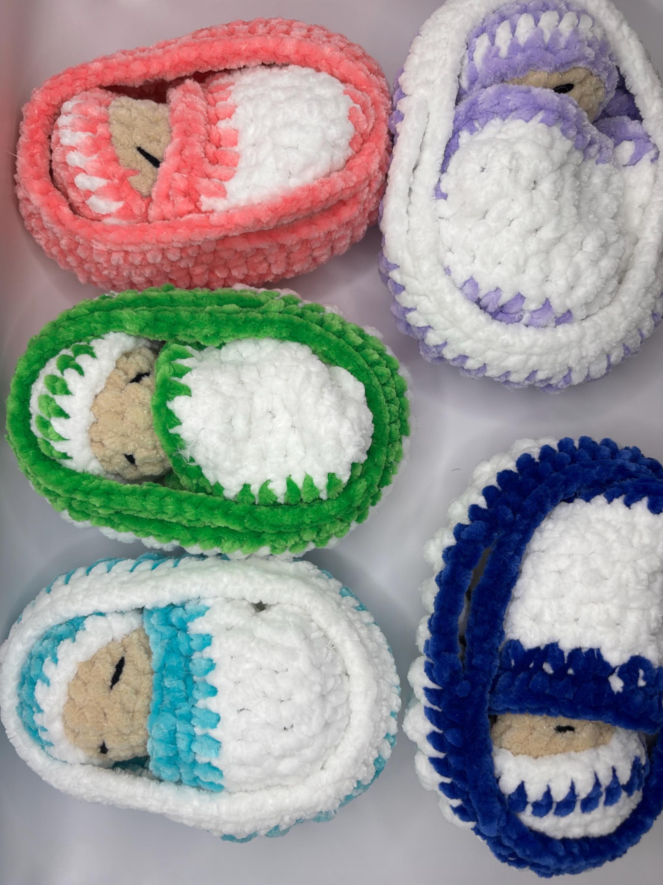 Crochet Baby in Bassinet with Blanket – Soft, Child-Friendly Plush – Handmade Chenille Doll Set