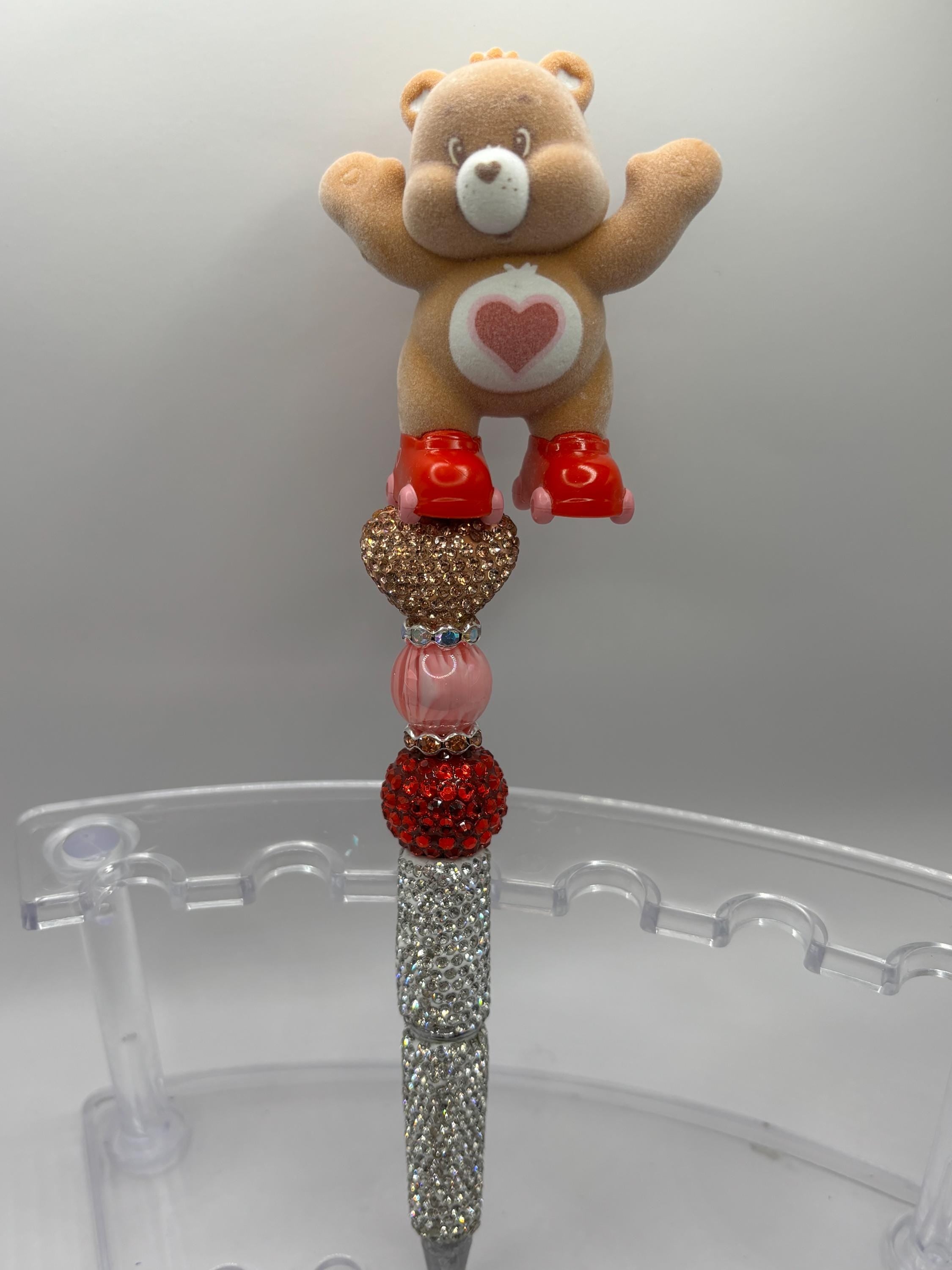 Care Bear Inspired Pen – Handmade Rhinestone Beaded Plush Topper