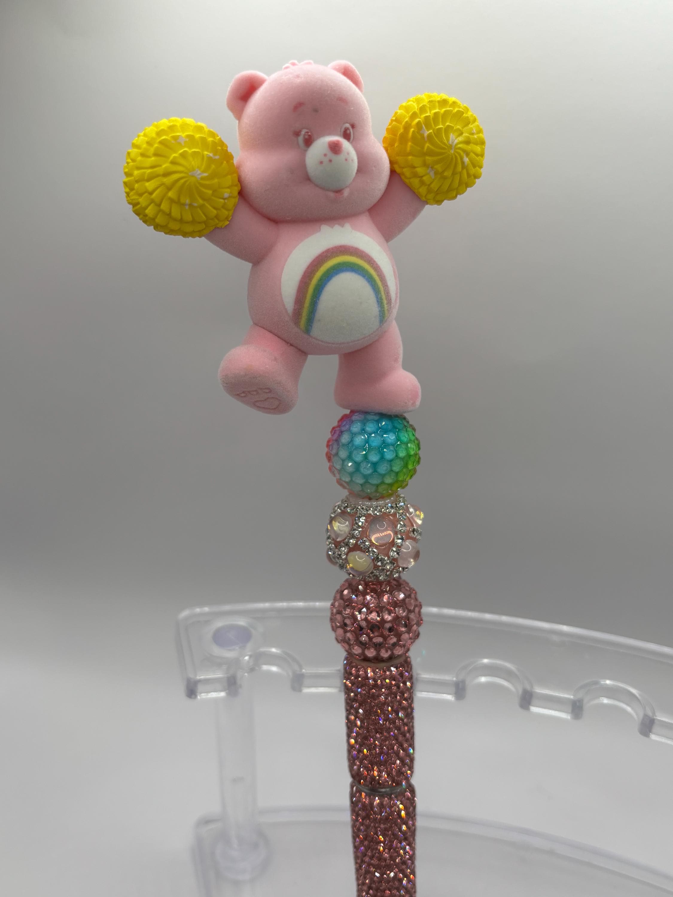 Care Bear Inspired Pen – Handmade Rhinestone Beaded Plush Topper