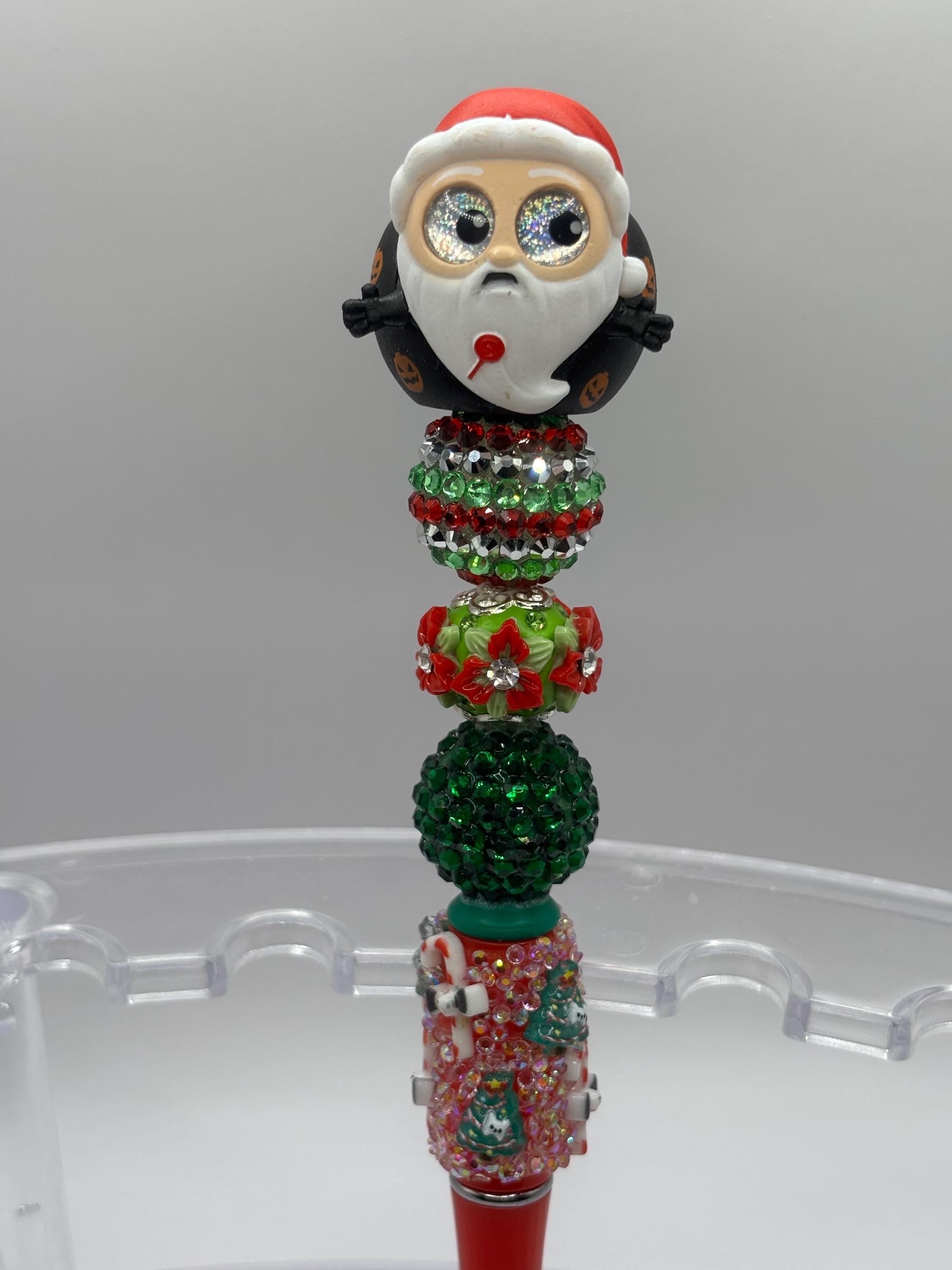 Christmas Nightmare Inspired Sparkly Beaded Pens – Holiday Plush Topper Pens