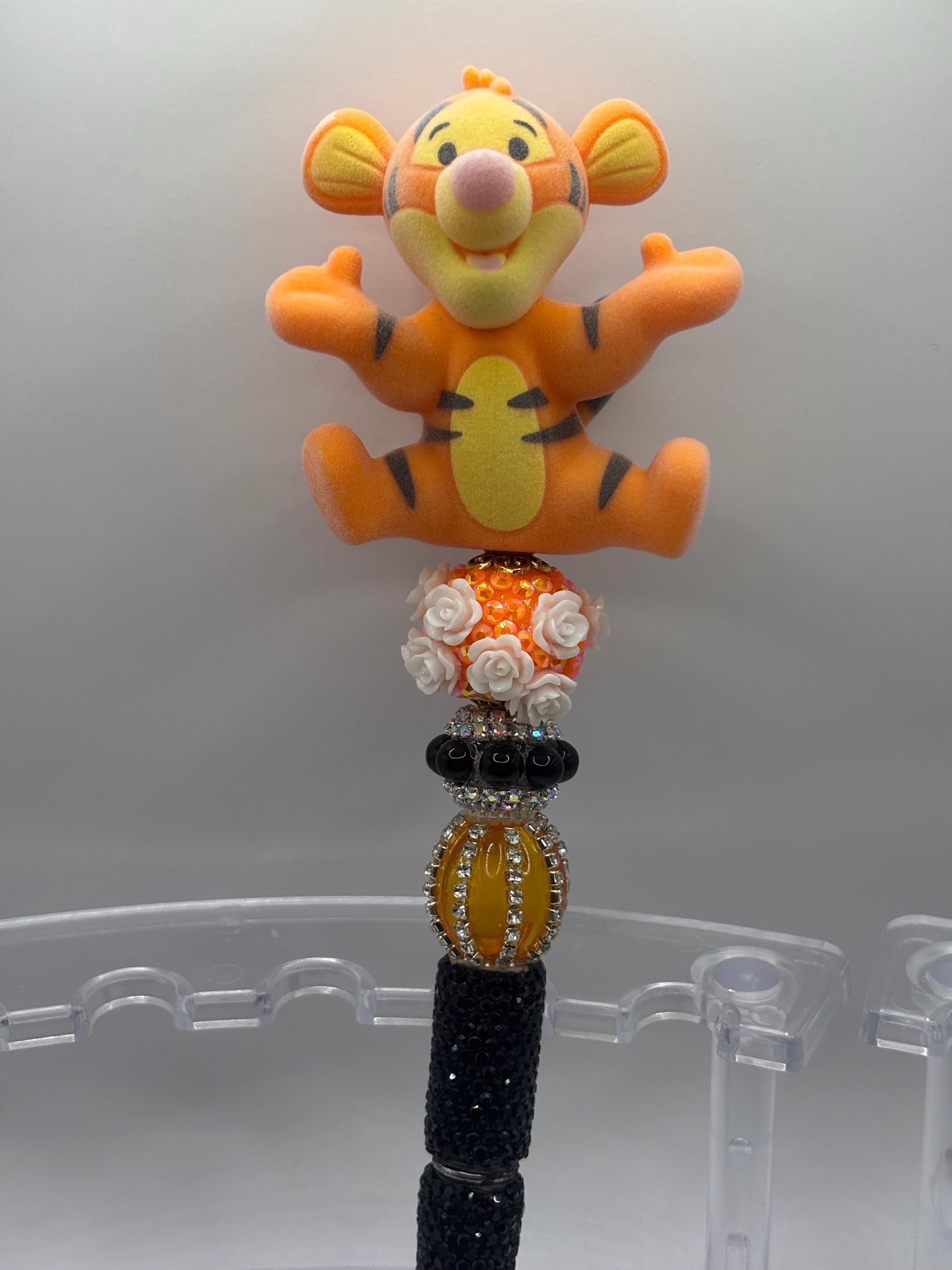 Winnie-the-Pooh Inspired Plush Flocked Topper Beaded Rhinestone Pens – Handmade Sparkle Pens