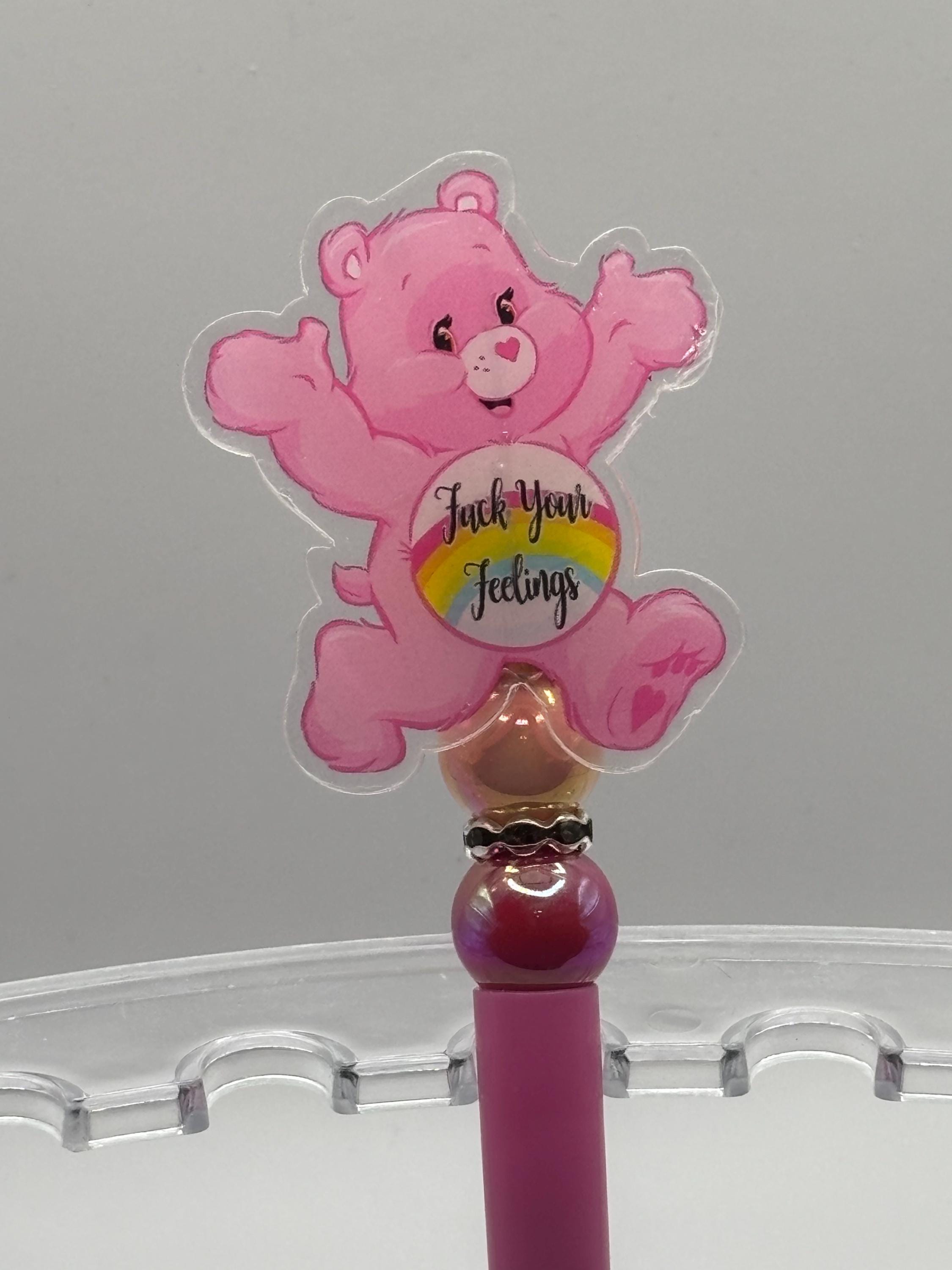 Swear Care Bear Pens • Funny Adult Humor Beaded Pens + Extra Black Ink Refill