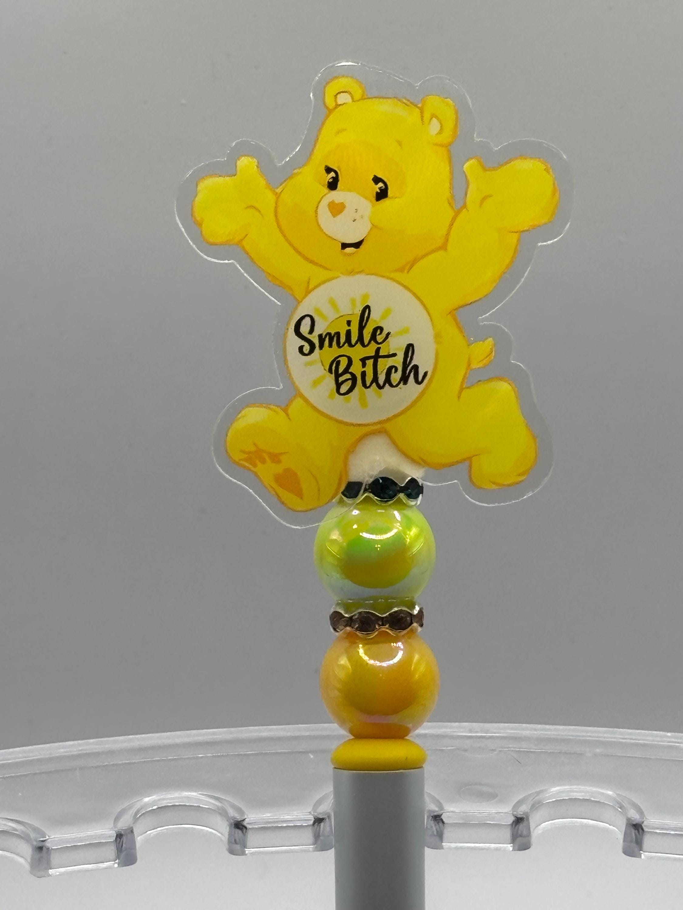 Swear Care Bear Pens • Funny Adult Humor Beaded Pens + Extra Black Ink Refill
