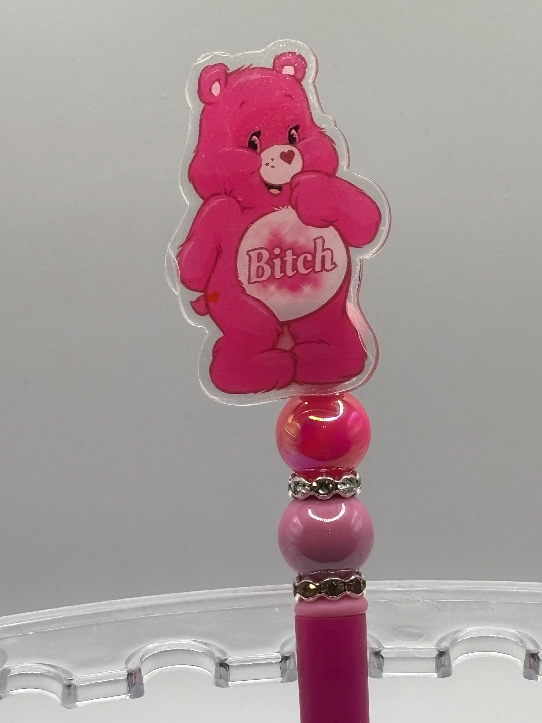 Swear Care Bear Pens • Funny Adult Humor Beaded Pens + Extra Black Ink Refill