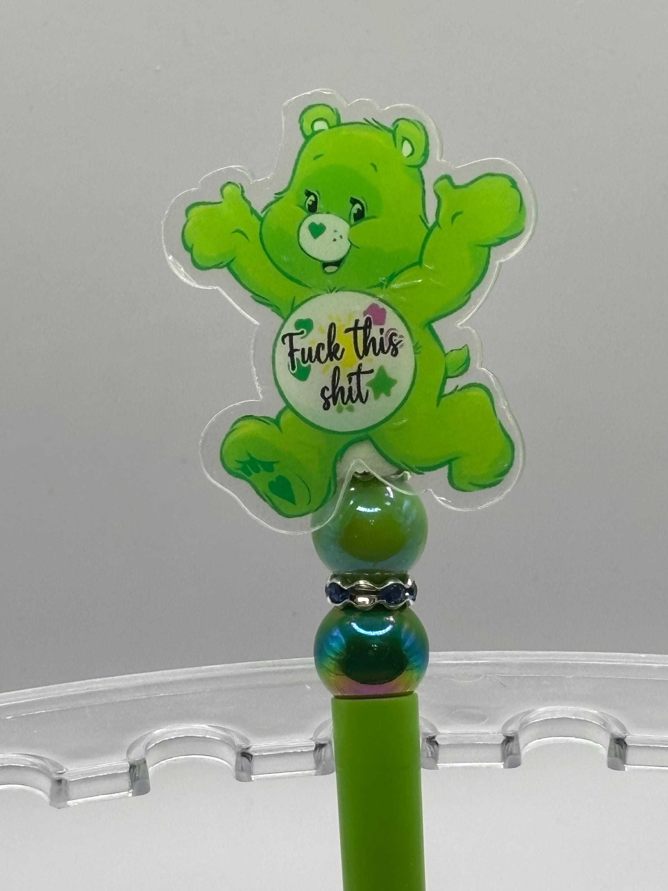 Swear Care Bear Pens • Funny Adult Humor Beaded Pens + Extra Black Ink Refill