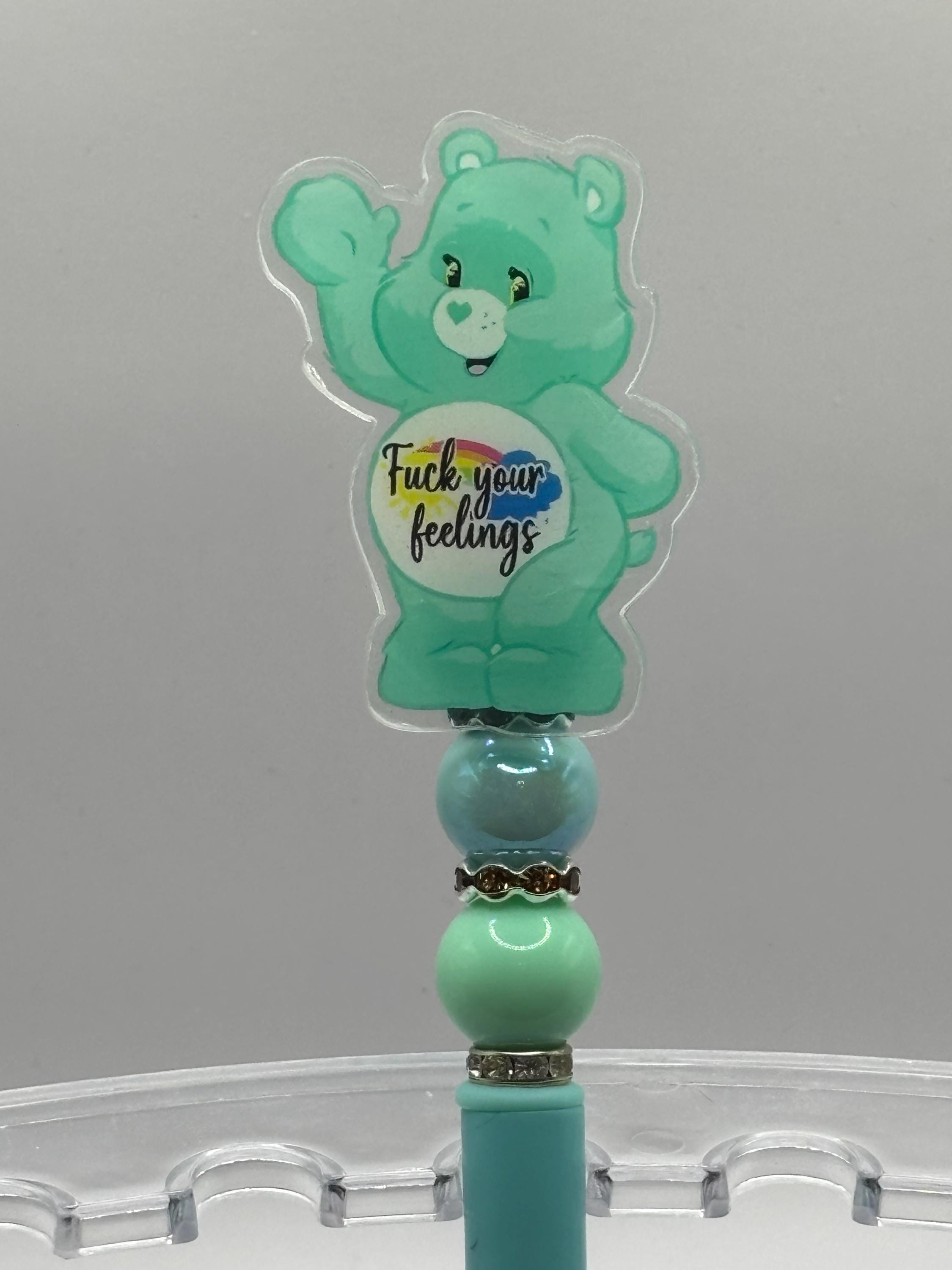 Swear Care Bear Pens • Funny Adult Humor Beaded Pens + Extra Black Ink Refill