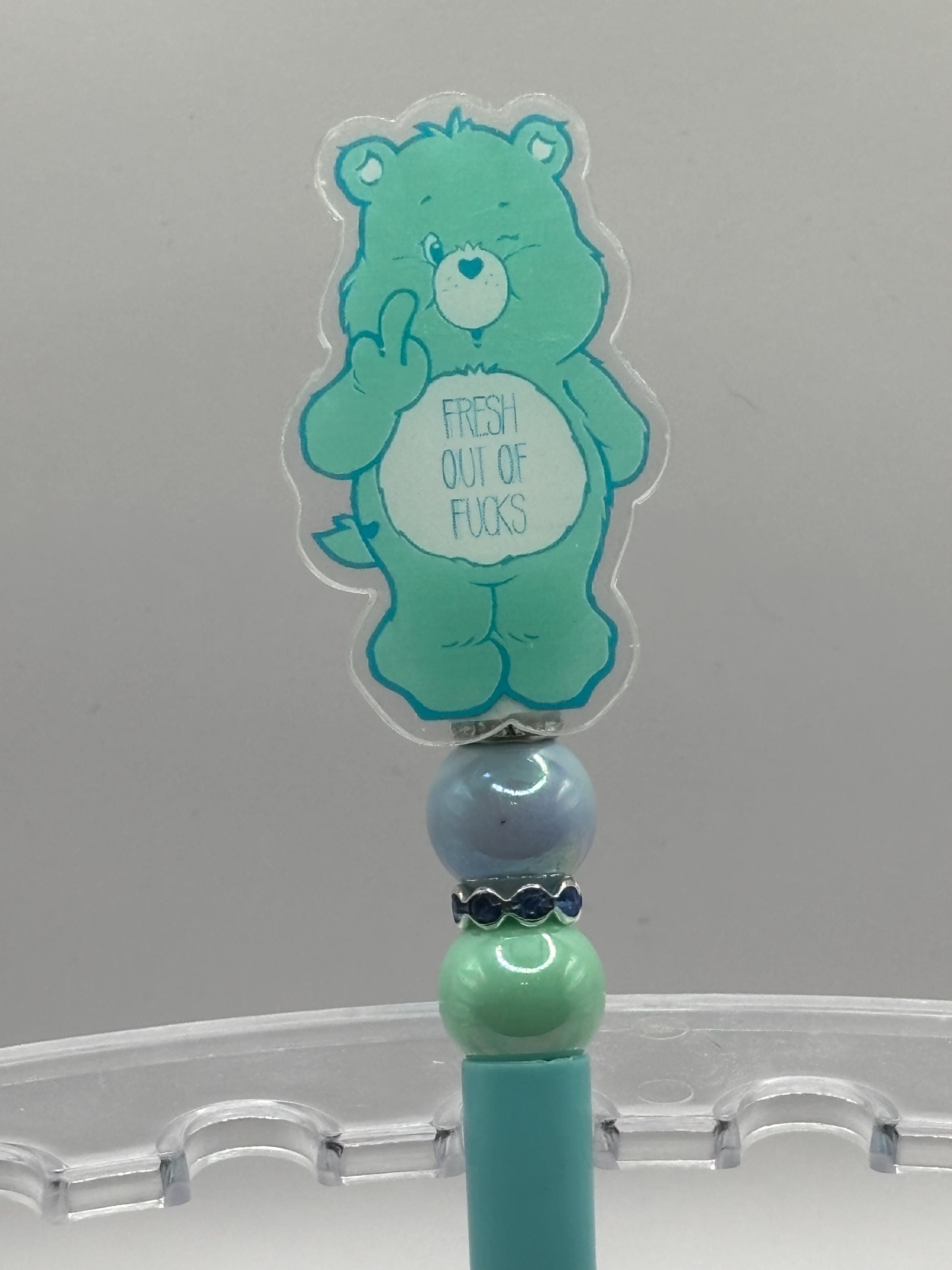 Swear Care Bear Pens • Funny Adult Humor Beaded Pens + Extra Black Ink Refill