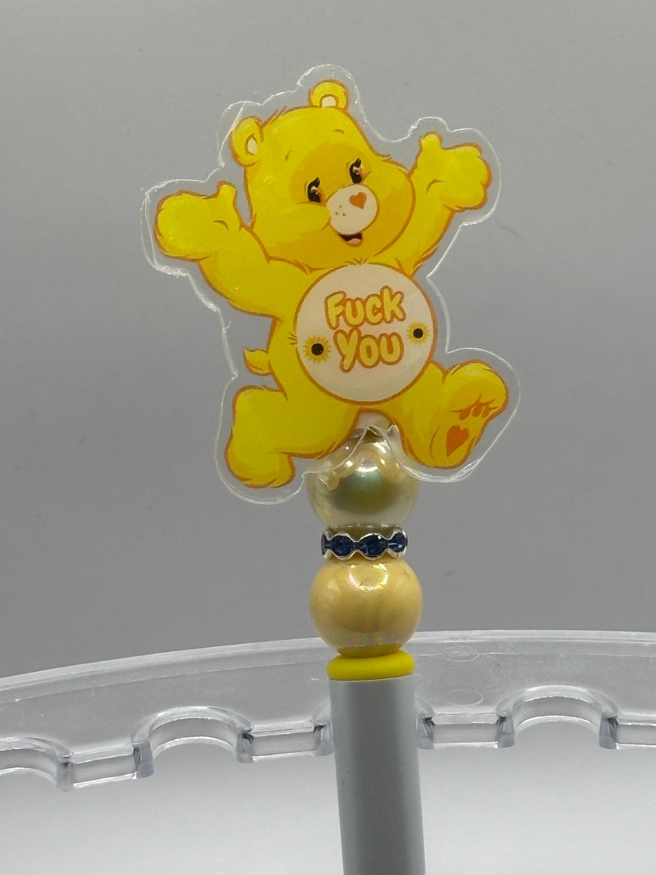 Swear Care Bear Pens • Funny Adult Humor Beaded Pens + Extra Black Ink Refill